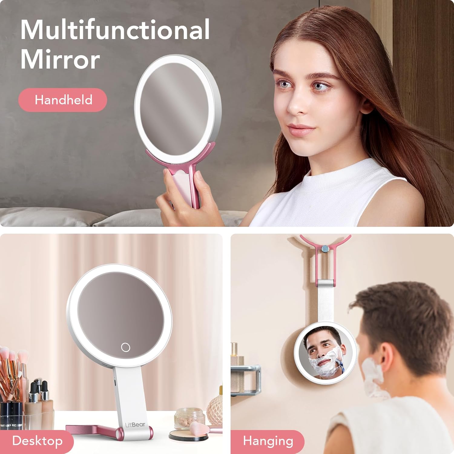 LitBear Rechargeable Dual-Sided Makeup Mirror
