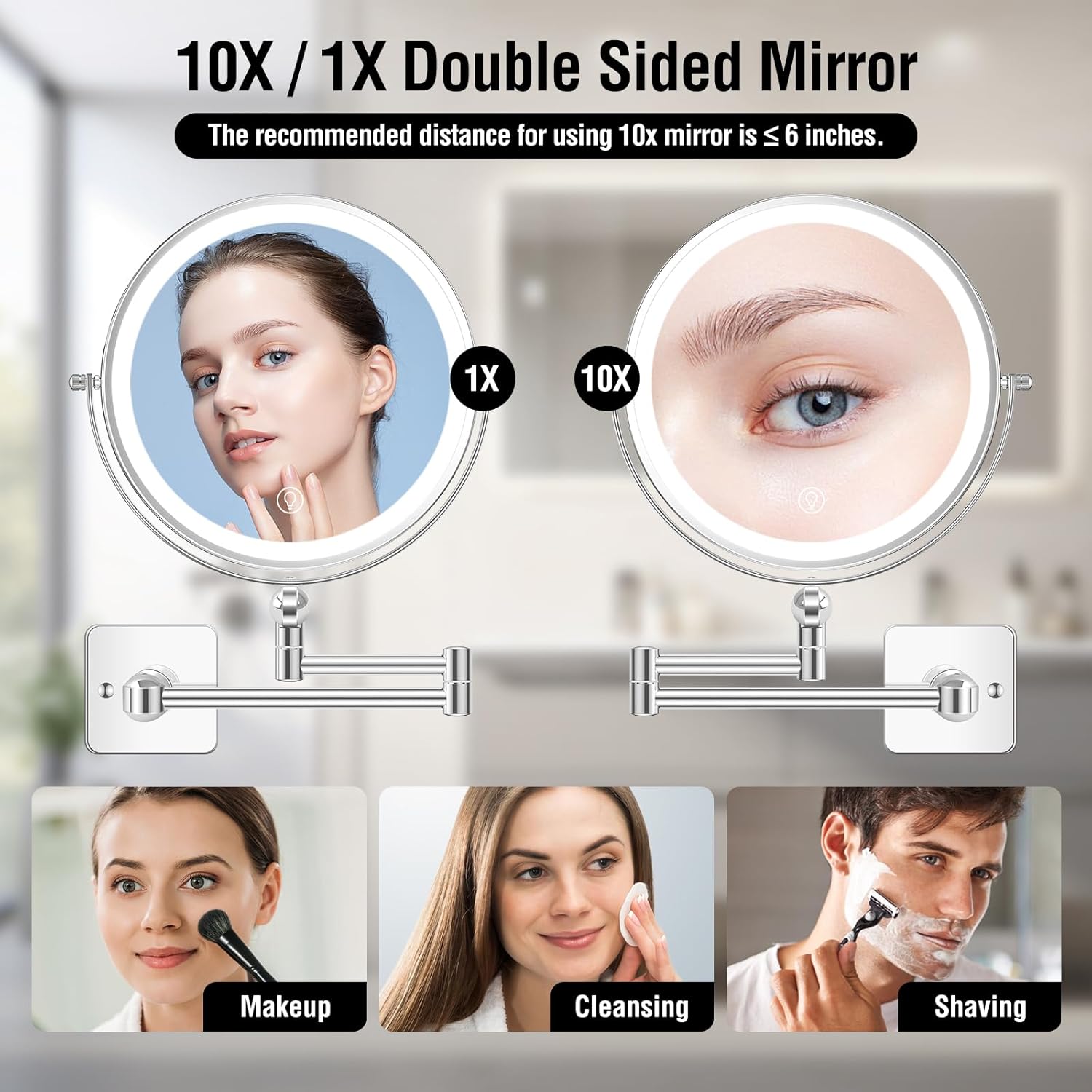 Large 360-Rotation Makeup Mirror with Detachable Towel Ring