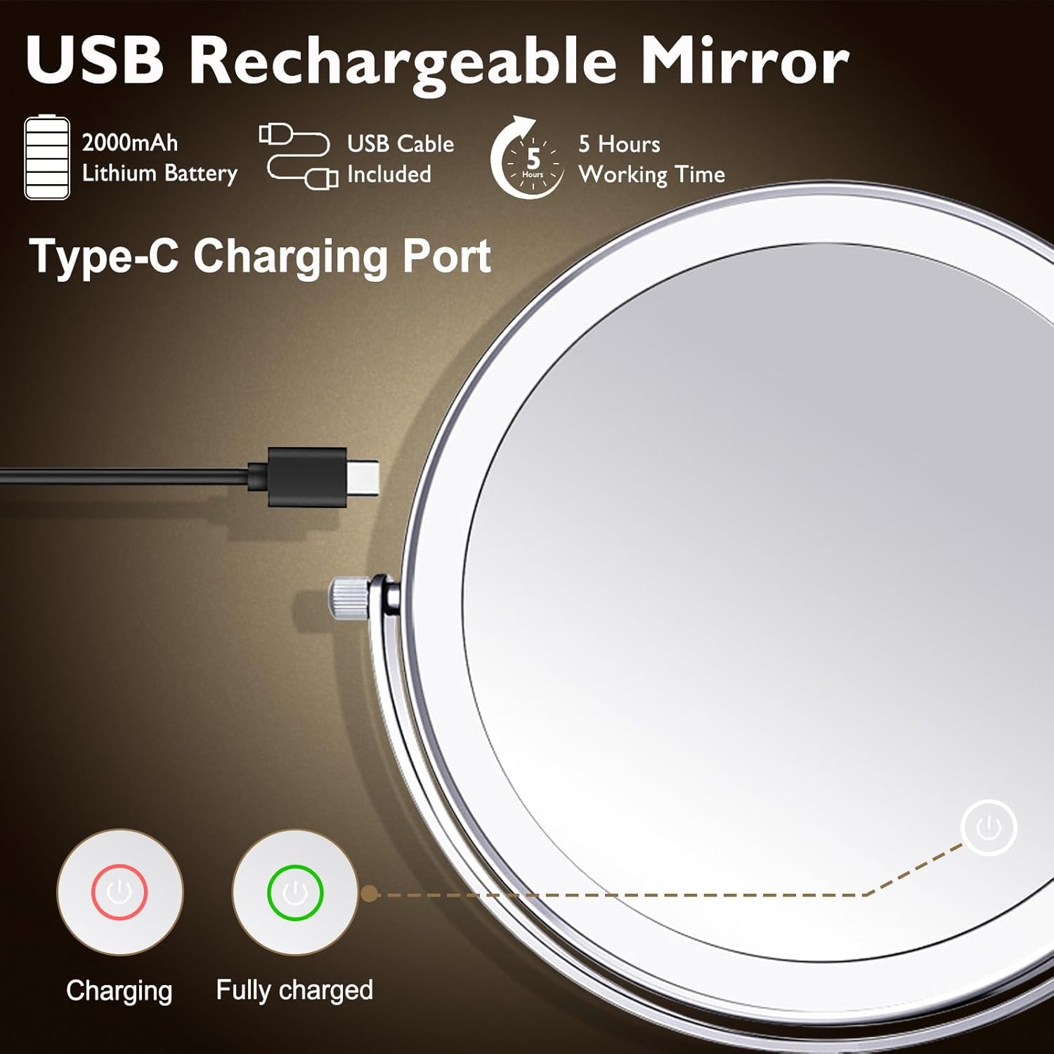 1X15X Wall-Mounted Makeup Mirror with Hook