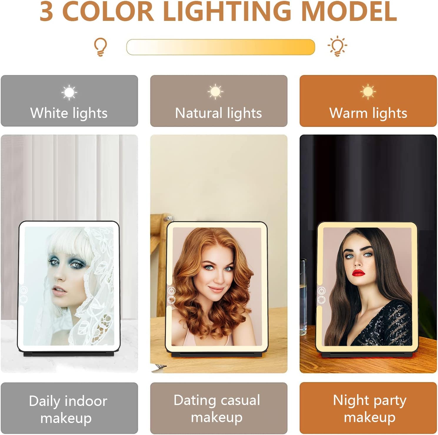 Weily Portable Makeup Mirror with LED Lights and Touch Screen