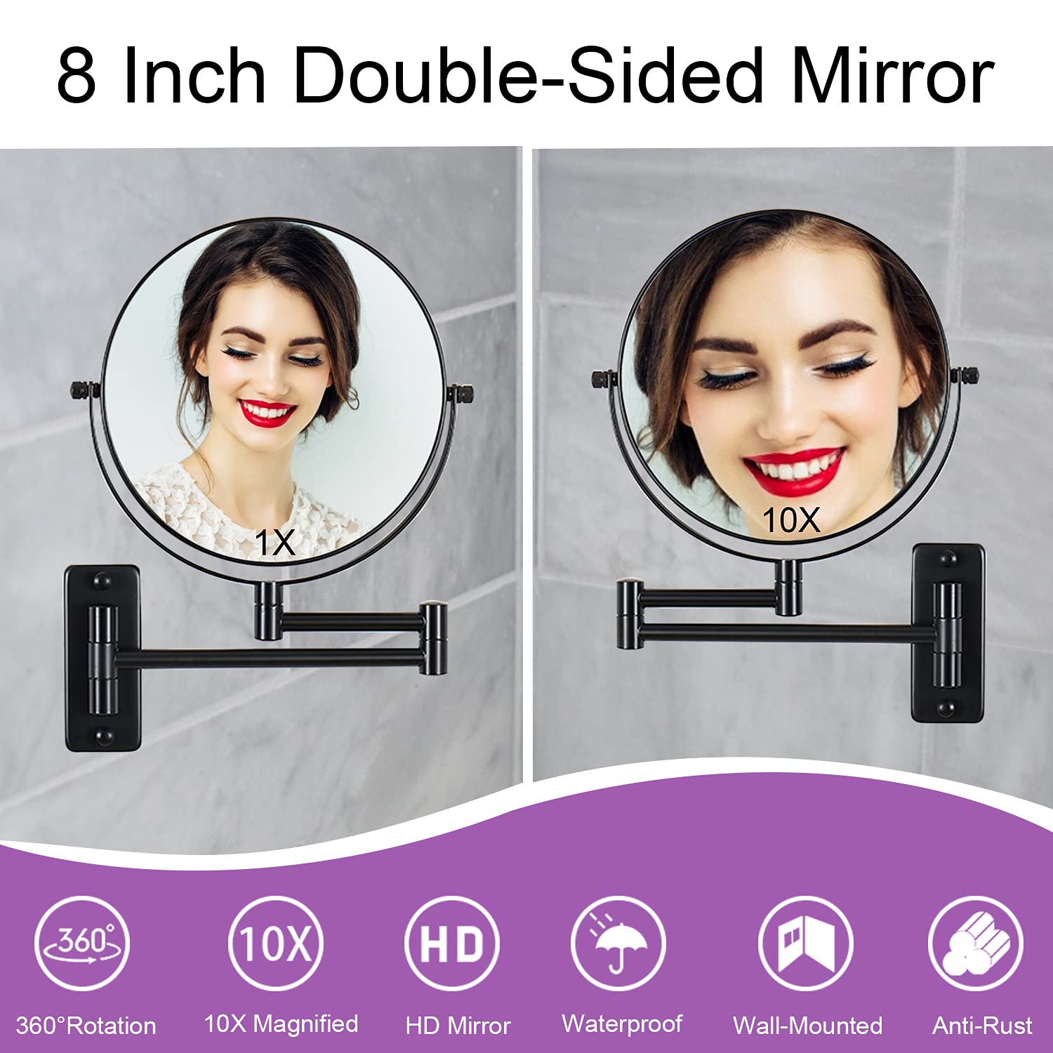 Versatile 360 Matte Black Makeup Mirror