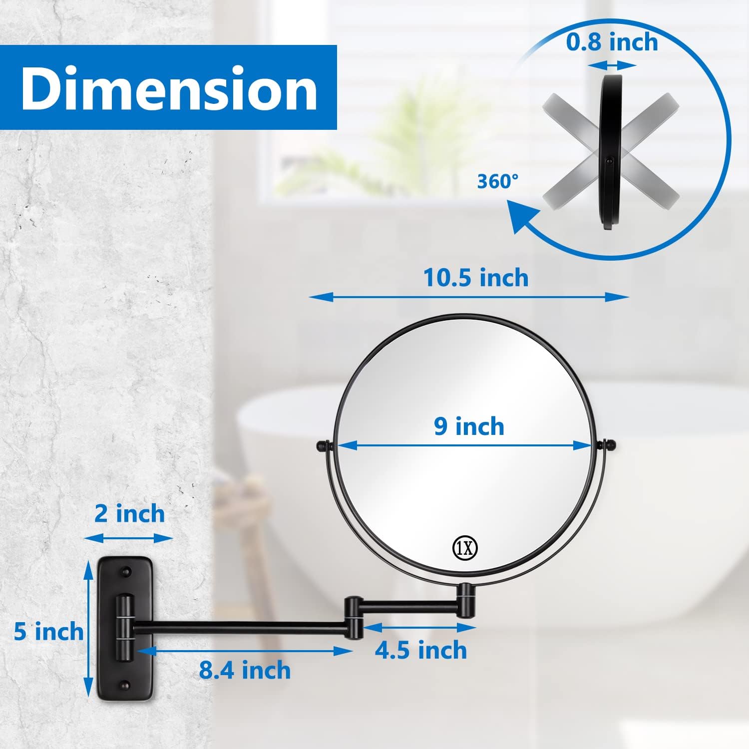 CLUS Wall-Mounted Double Sided 10X Makeup Mirror