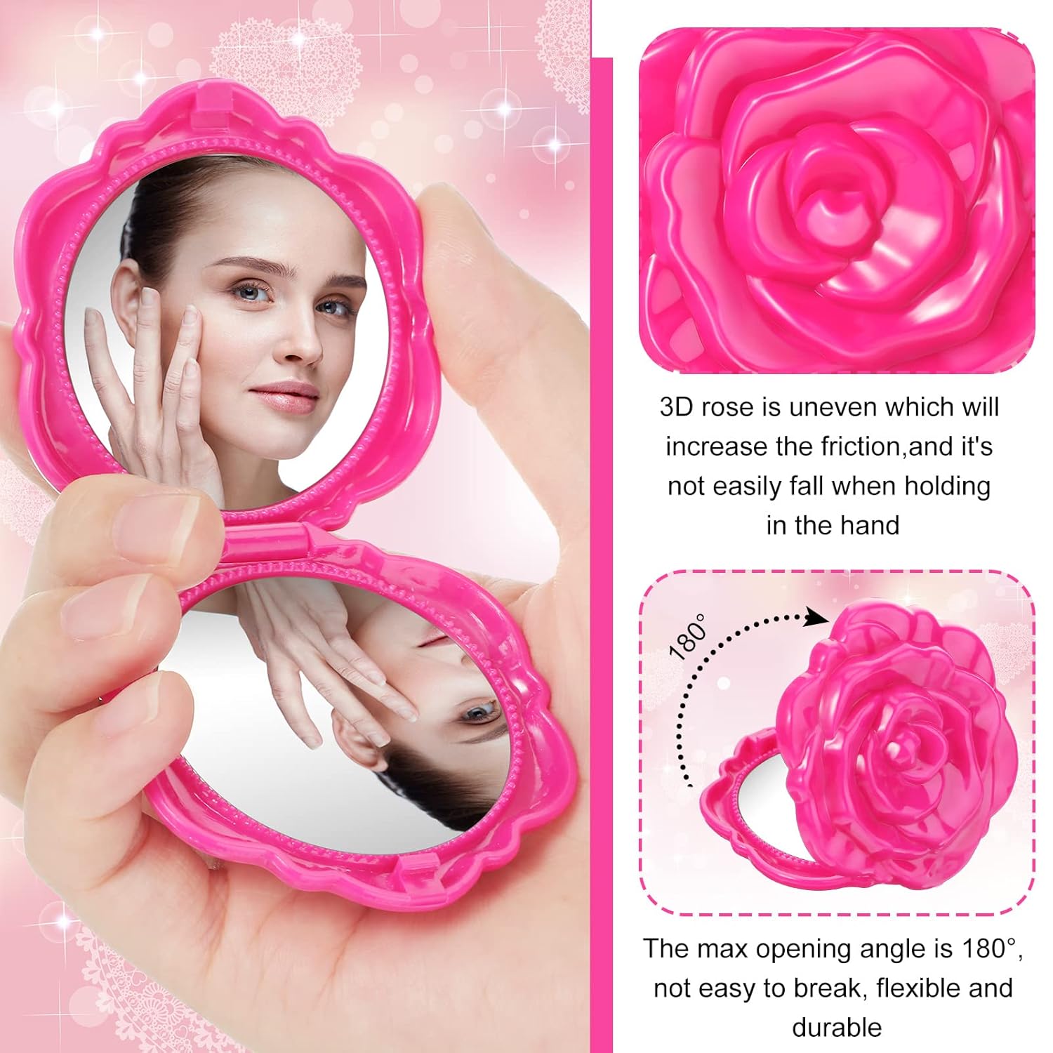 Unique Pink Rose Compact Mirrors