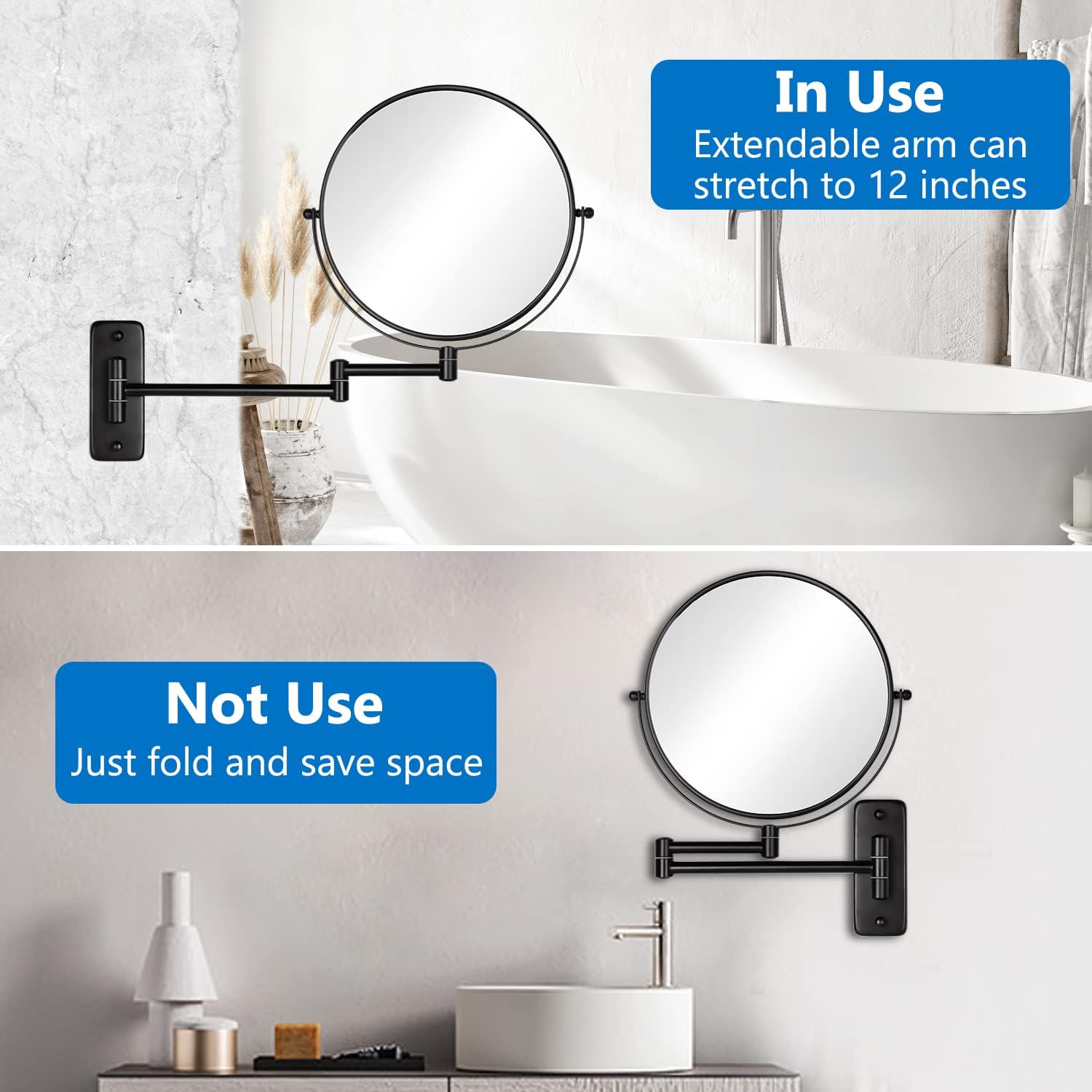CLUS Wall-Mounted Double Sided 10X Makeup Mirror