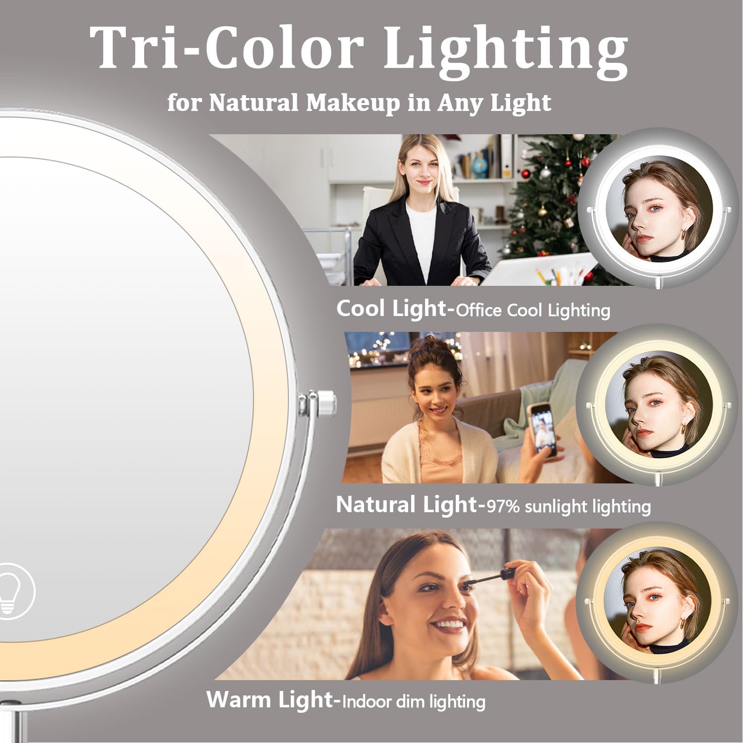 Vanity Mirror with Dual Views Lighting and Battery
