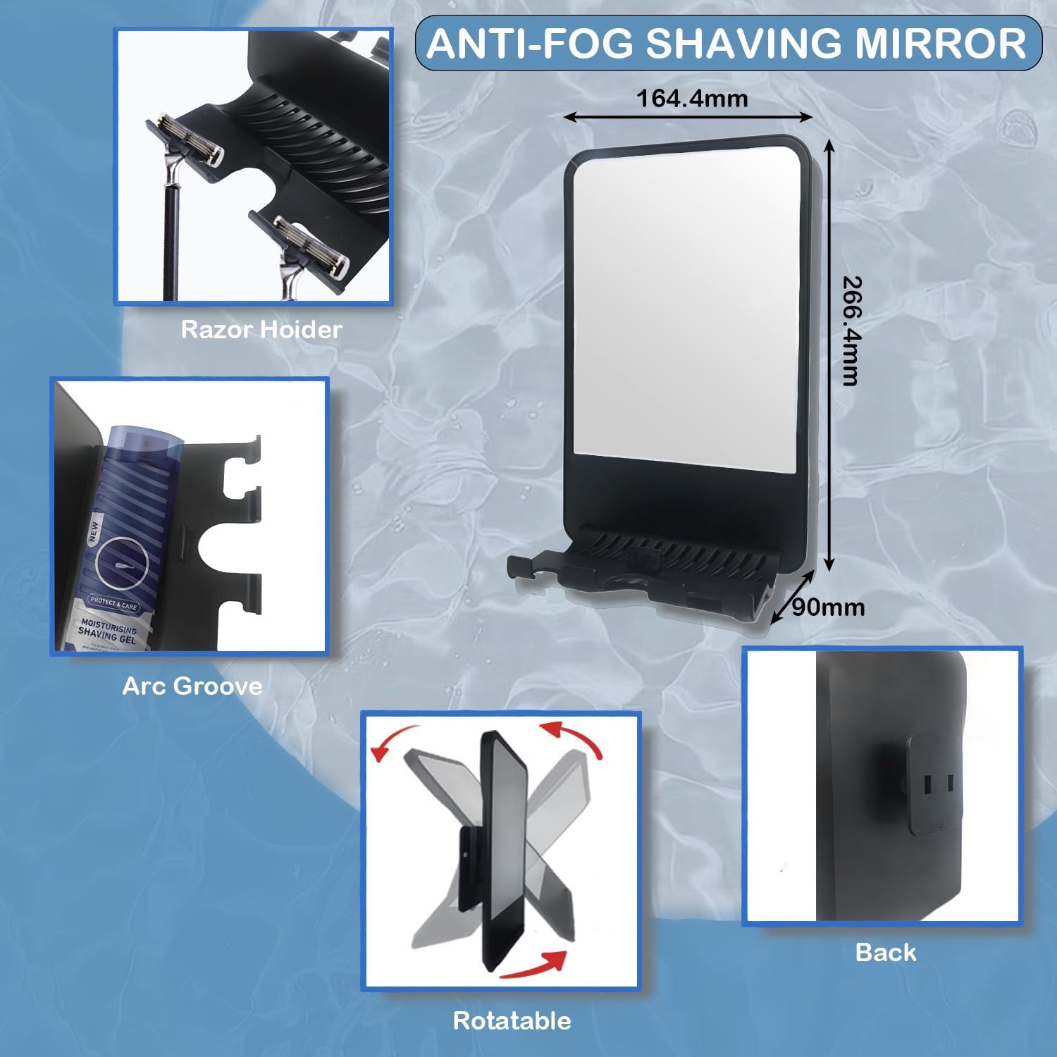 Fogless shower mirror for Shaving
