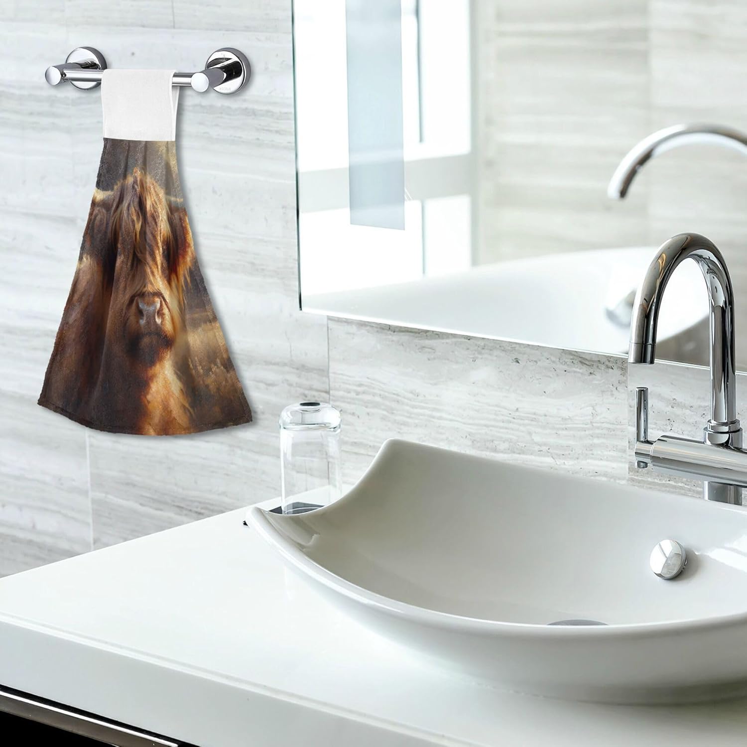 Premium Scottish Cow Brown Kitchen Hand Towels Set of 2 with Loop