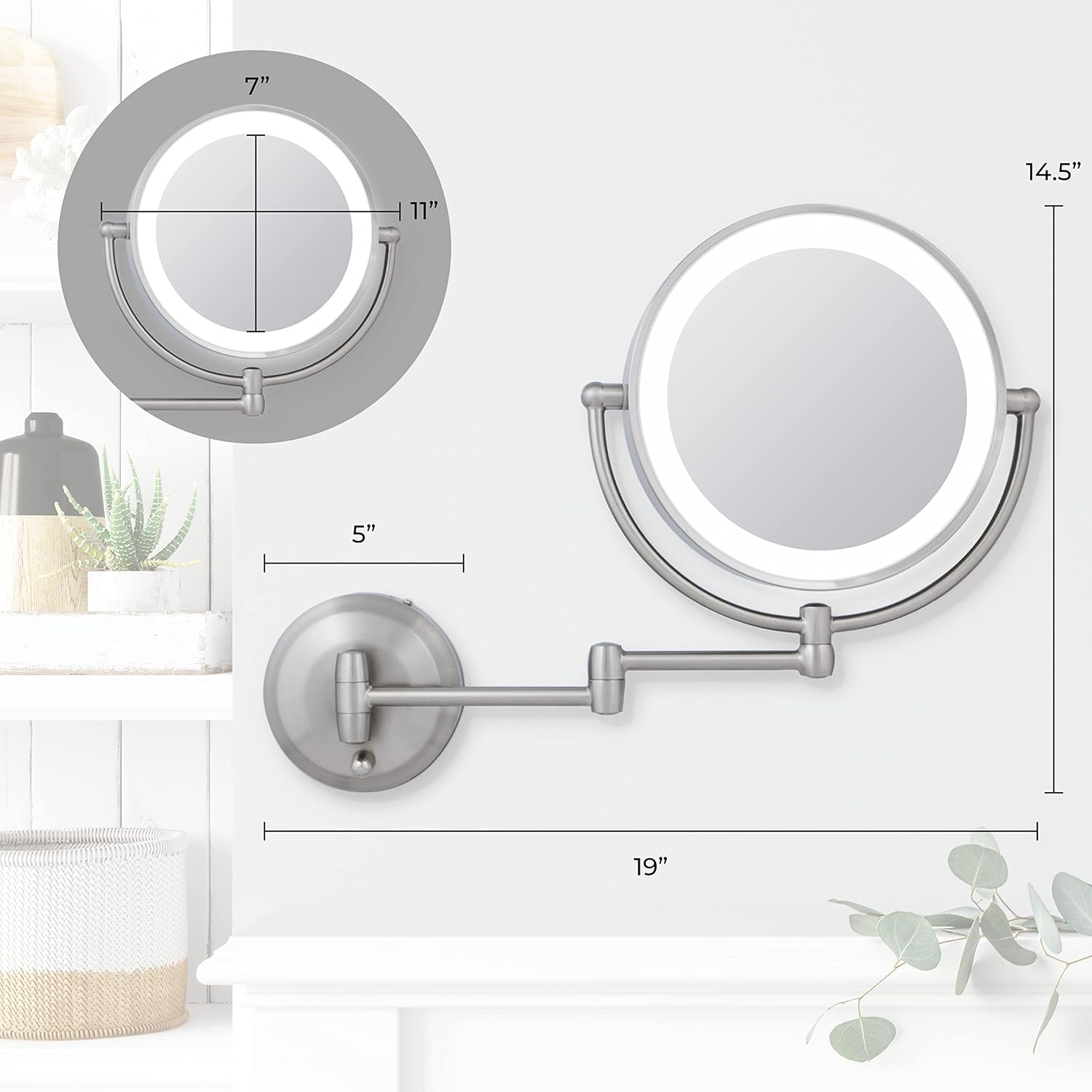 Zadro 11 LED Wall-Mounted Makeup Mirror with Dual Sides LED Lighting