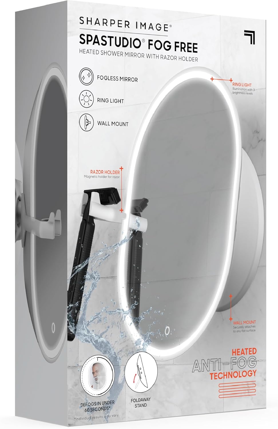 Sharper Image Water Resistant Heated Mirror with Razor Holder
