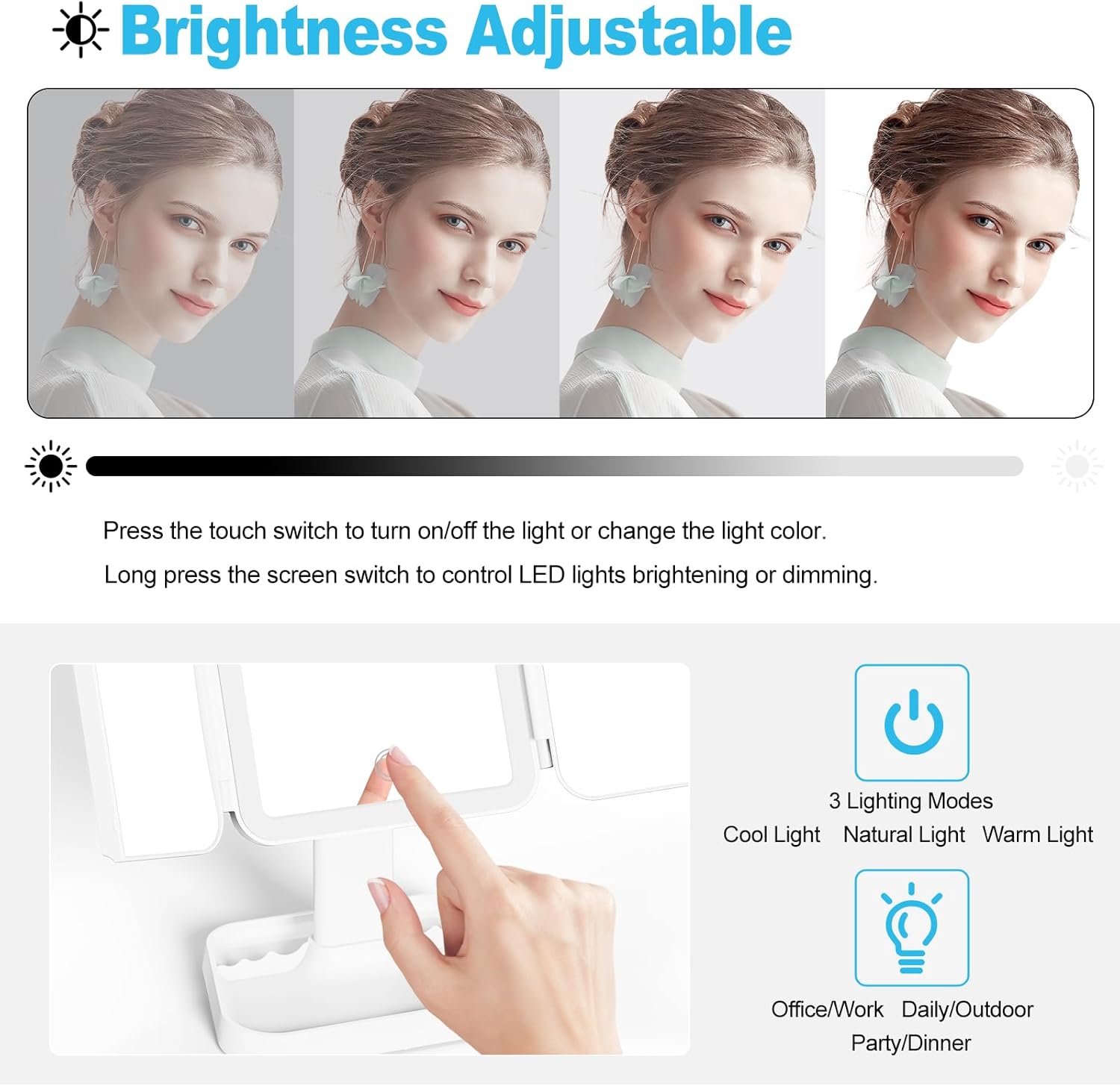 Multi-Functional Magnetic Makeup Mirror with Lights