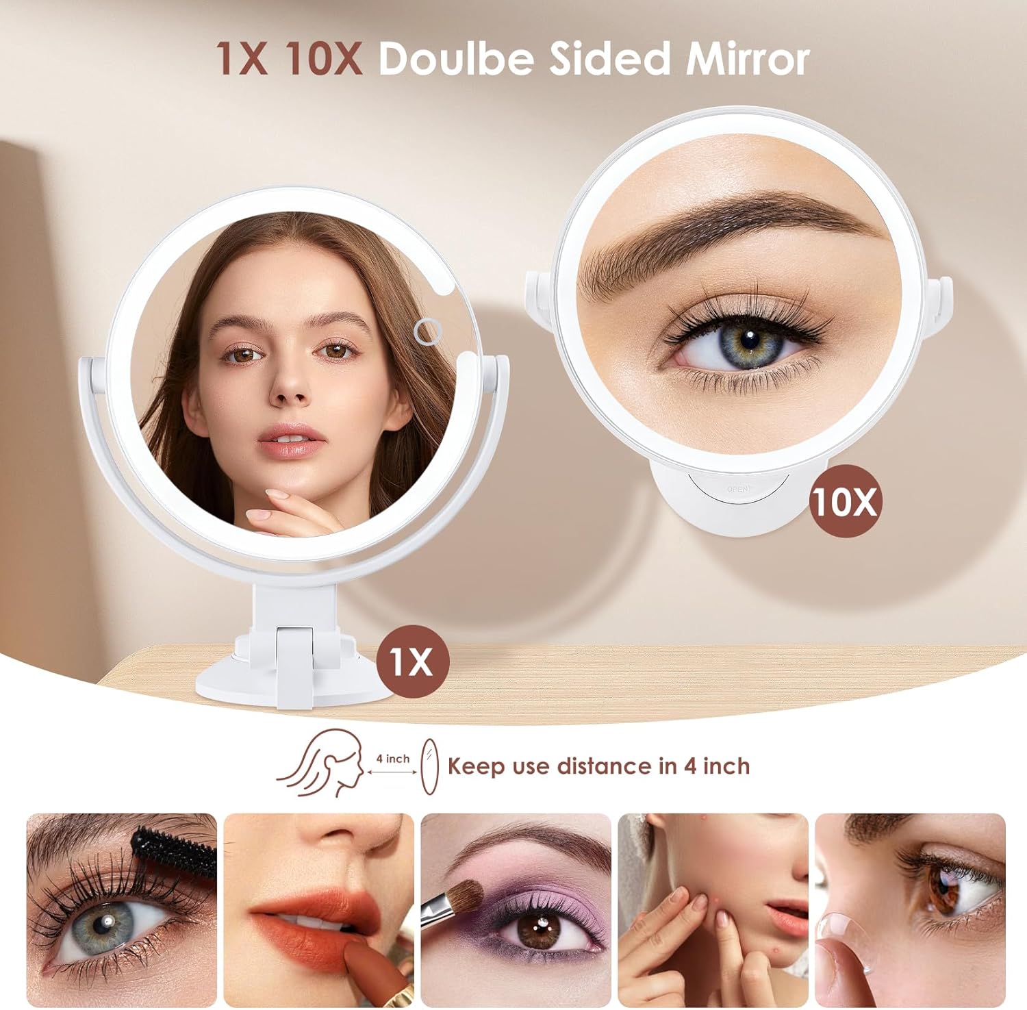 LUKYMIRO 1X 10X Magnifying Mirror with suction mount Rechargeable 360 Rotating