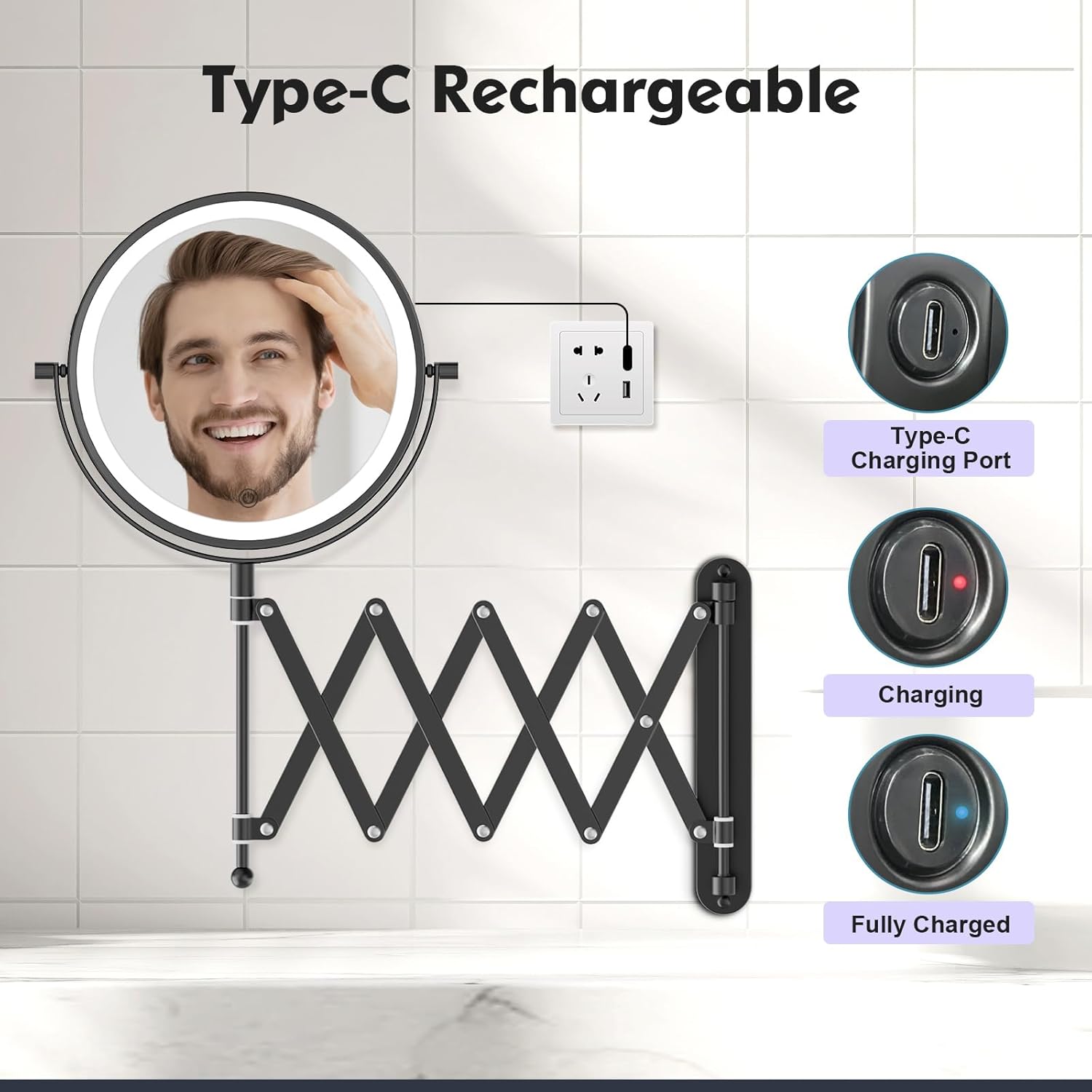 FASCINATE Rechargeable Wall-Mounted Makeup Mirror
