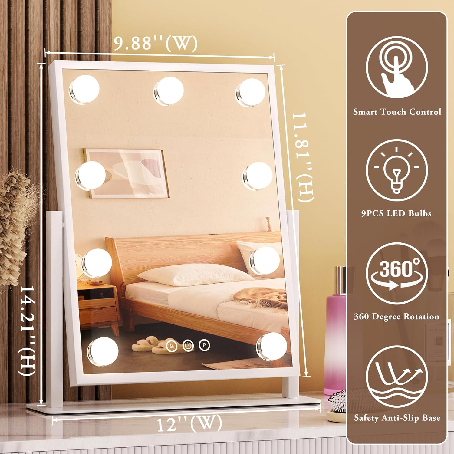 Stylish Lighted Makeup Mirror with 360-Degree Rotation for Women