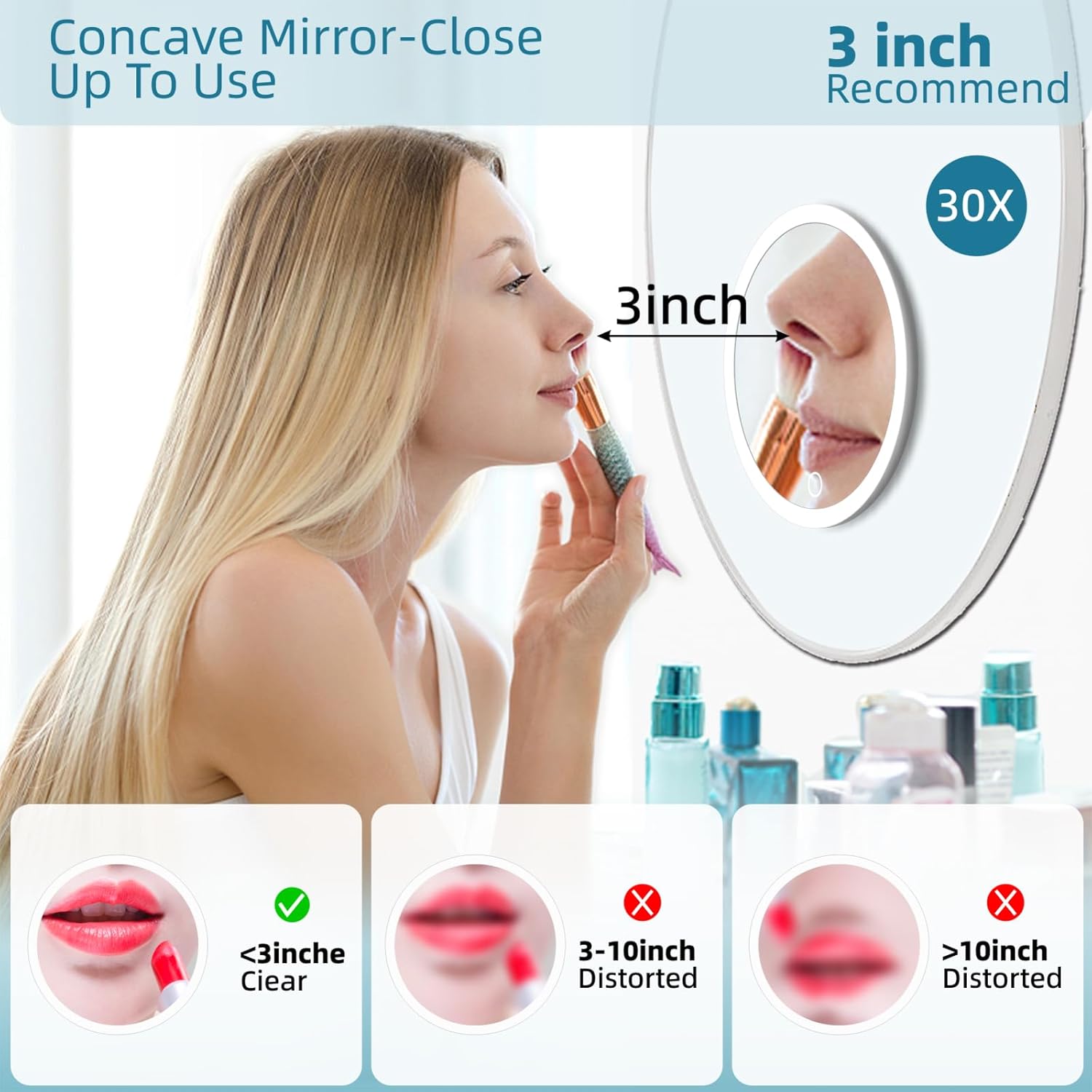 30X Magnifying Mirror with Lights Compact Travel Mirror