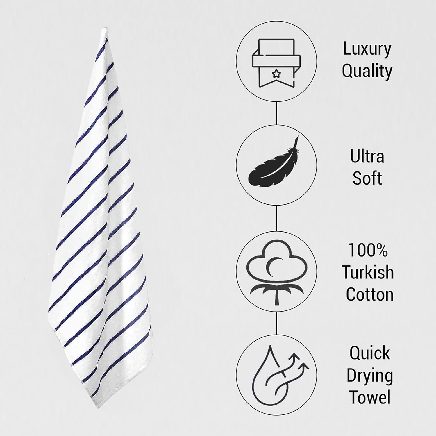 GT Globaltex 100 Turkish Cotton Premium Beach Towel Blue Striped 32x64 500 GSM