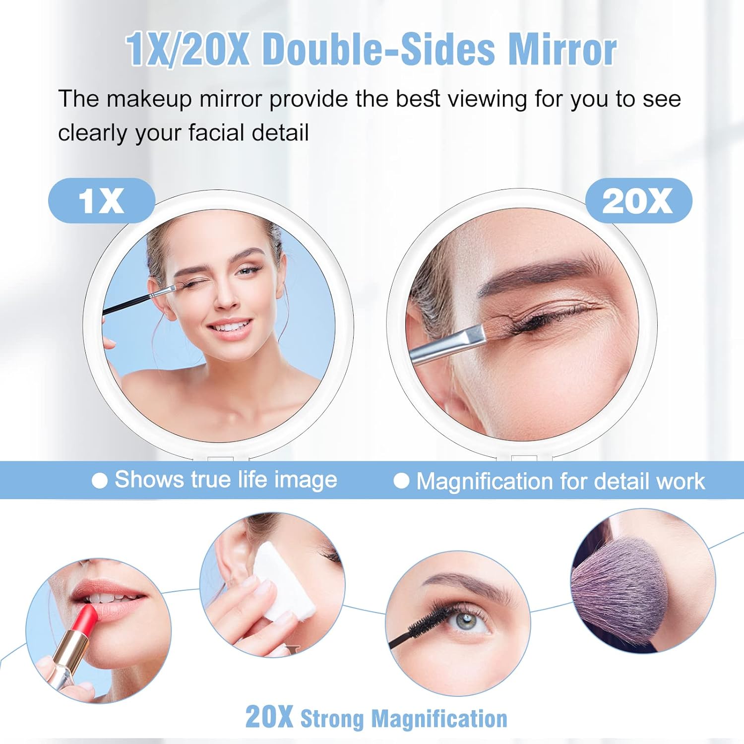 JMH 20X Double Sided Makeup Mirror Compact Portable Travel
