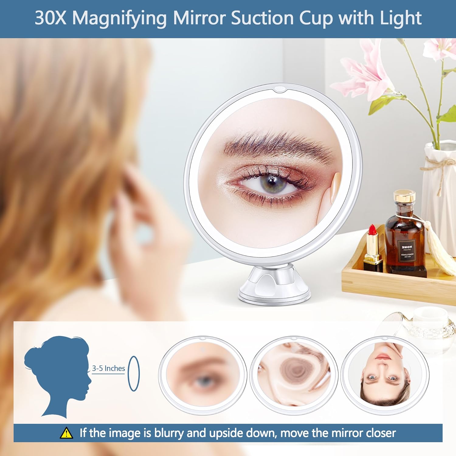 Strip-Down 30X Magnifying Mirror with Light for Precision Makeup