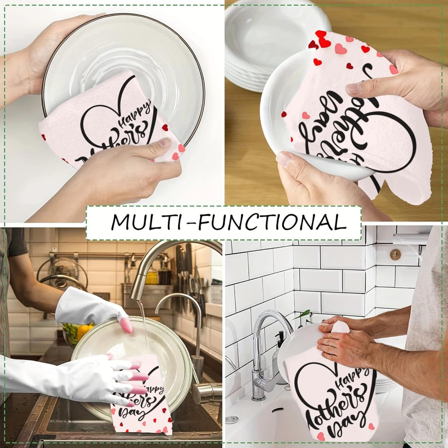 Happy Mothers Day Dish Towels Kitchen Towels 16x24 inch Set Absorbent
