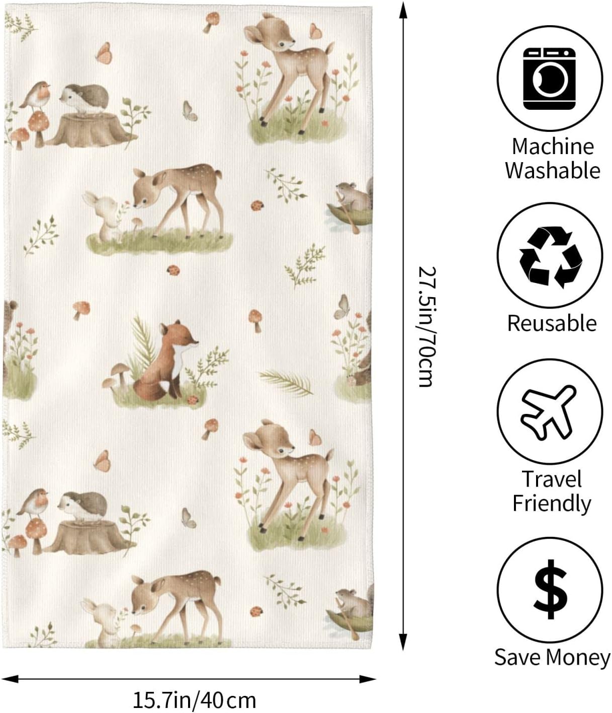 Forest Deer Fox Hedgehog Hand Towels Set of 2