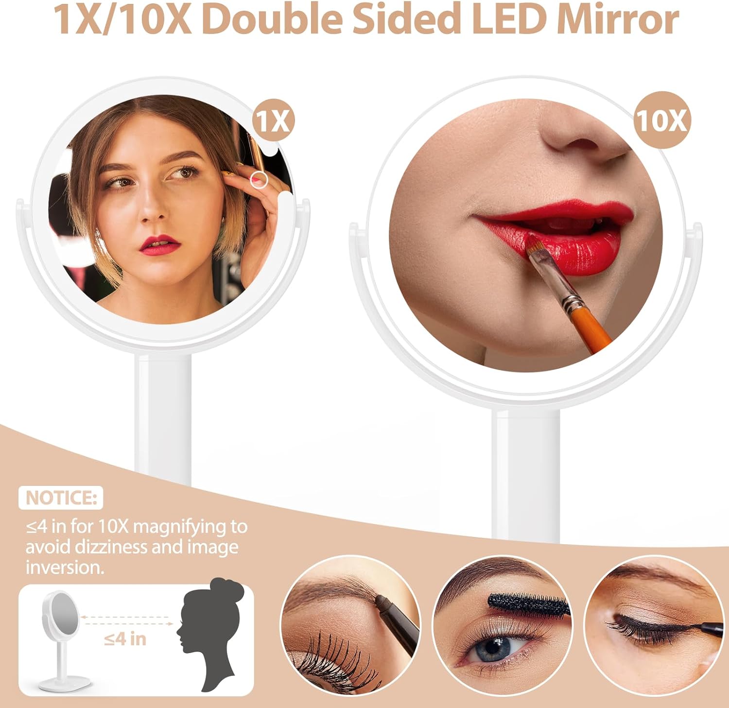 Lighted Makeup Mirror with Rechargeable 1X10X Magnification