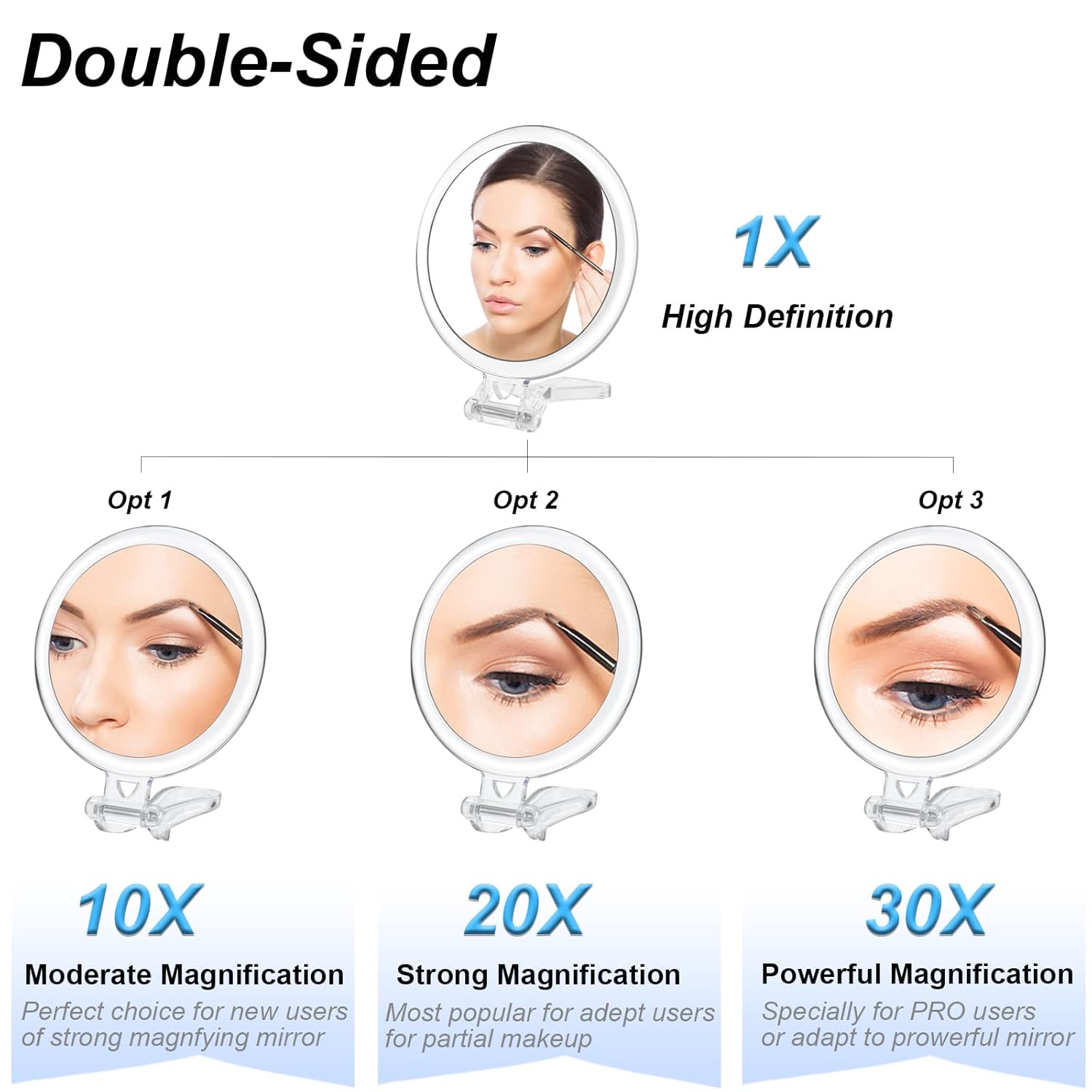 30x Magnifying Handheld Mirror with 2-Sided Adjustable Stand