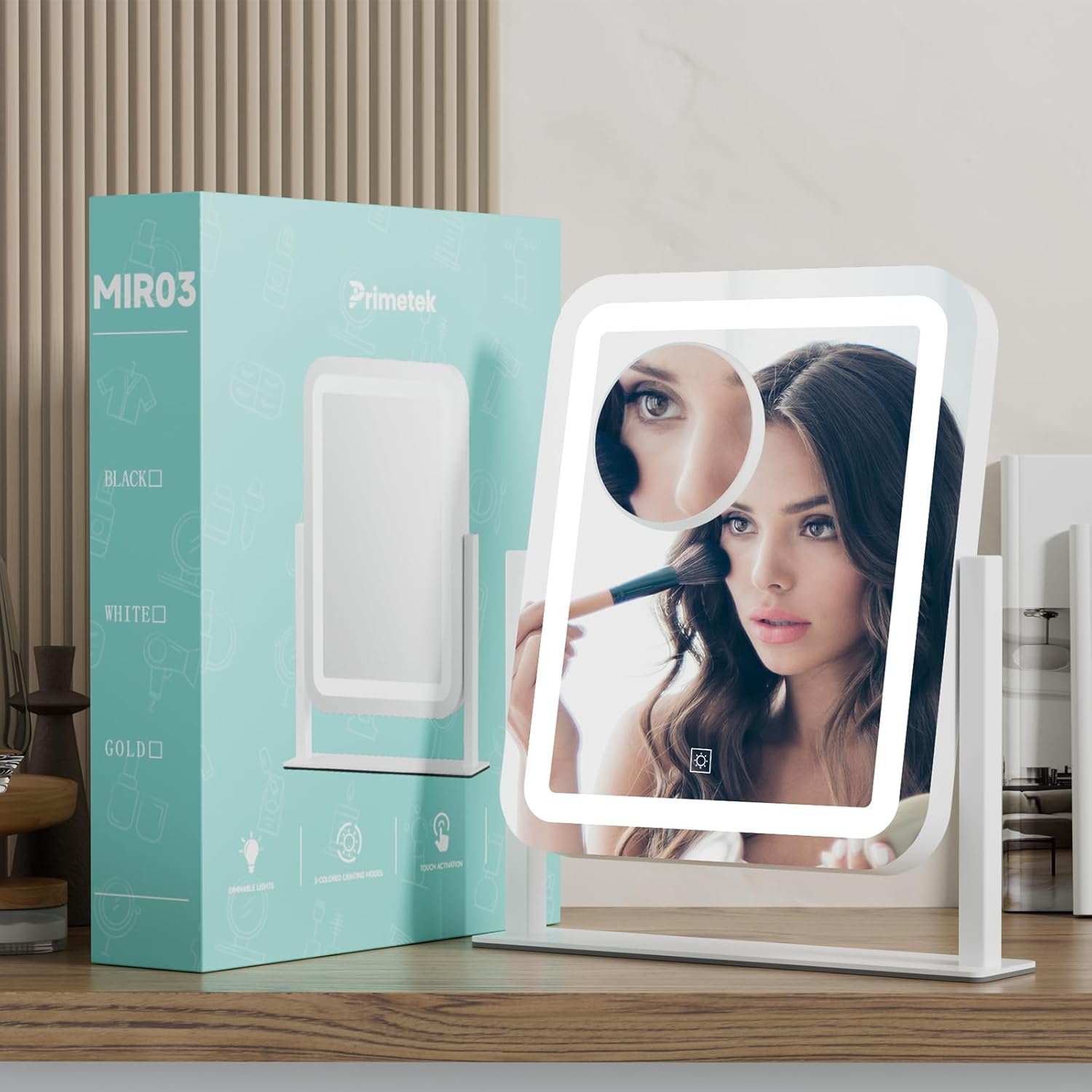 Adjustable 16x14 Vanity Mirror with Touch Screen and LED Lights