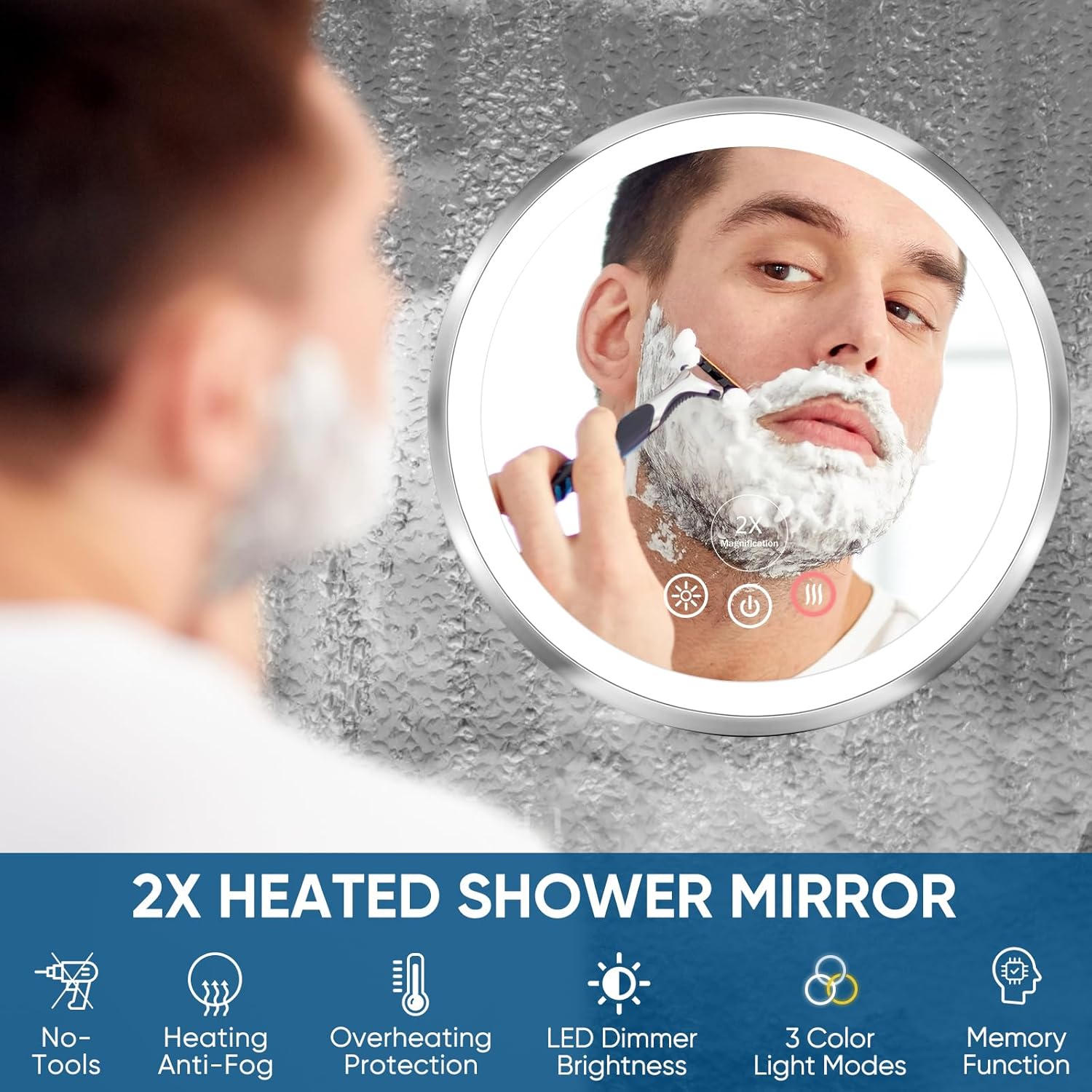 KEDSUM Upgrade 2X Heated Real Glass Shower Mirror for Shaving