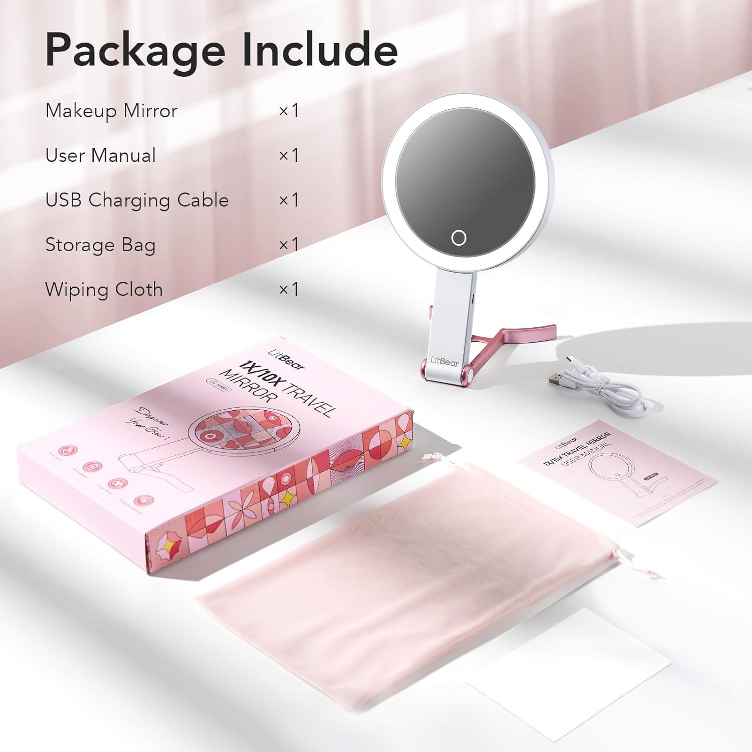 LitBear Rechargeable Dual-Sided Makeup Mirror