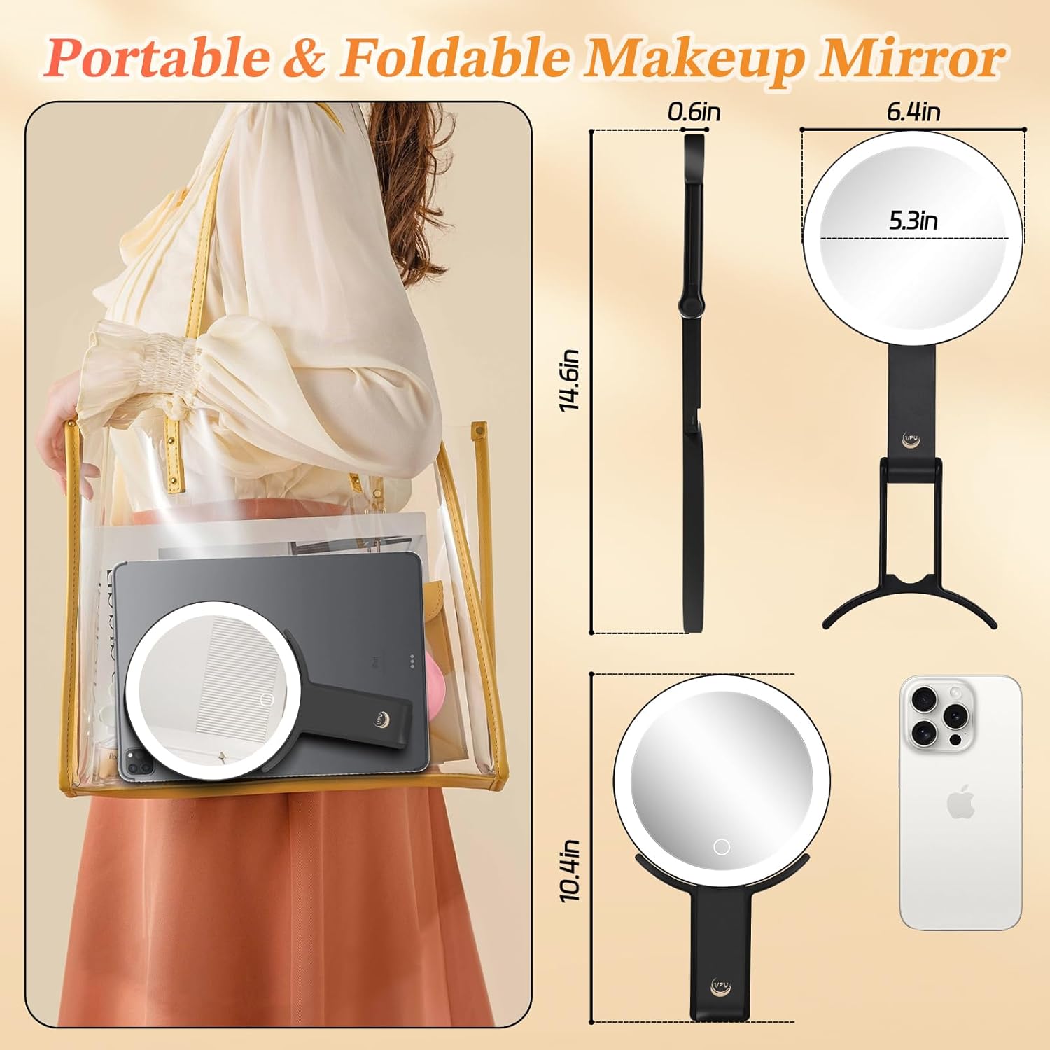 VPU Compact Travel Makeup Mirror with Lights
