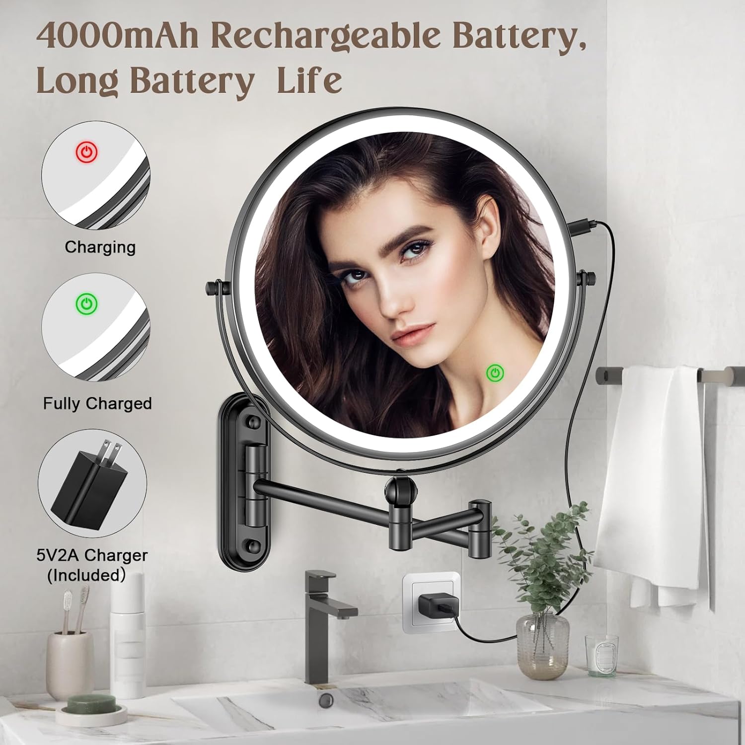 9 Confident Beauty Vanity Mirror with Rechargeable Light Adjustable Features