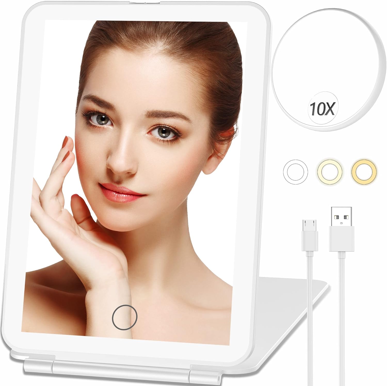 Charming 10X Magnifying Vanity Mirror with Rechargeable Lights for Women