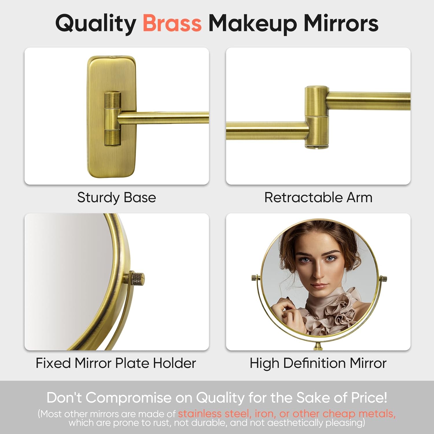 GURUN 8-Inch Double-Sided Wall Mount Makeup Mirror