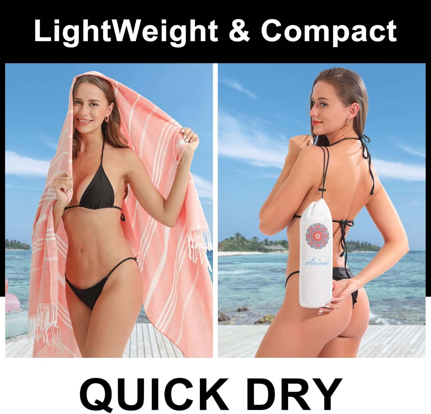 2-Piece Beach TowelsQuick Dry Sand-FreeLightweightPool Beach Uses