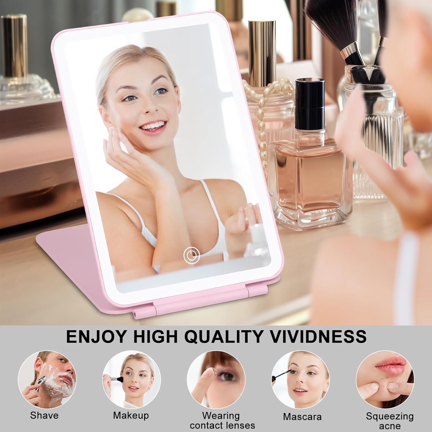 Osteplus Ultra-Thin Pink Travel Makeup Mirror