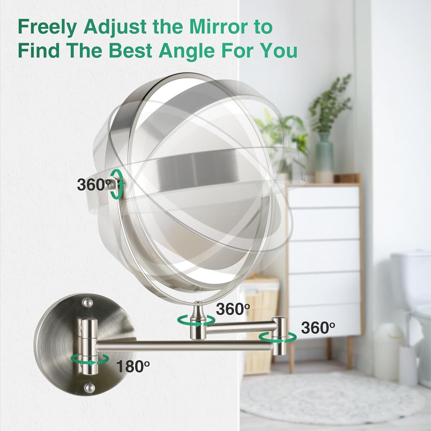 Rechargeable LED Wall-Mounted Makeup Mirror with 360 Rotation and Lights