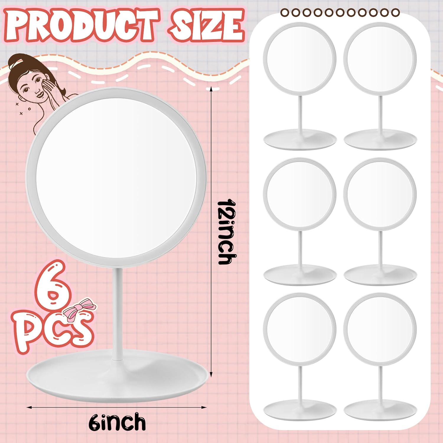 6 Pcs Spa Party Mirror White