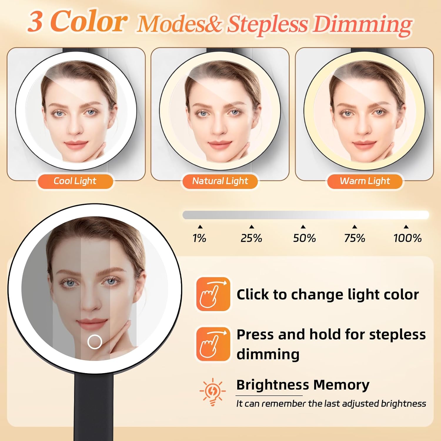 VPU Compact Travel Makeup Mirror with Lights