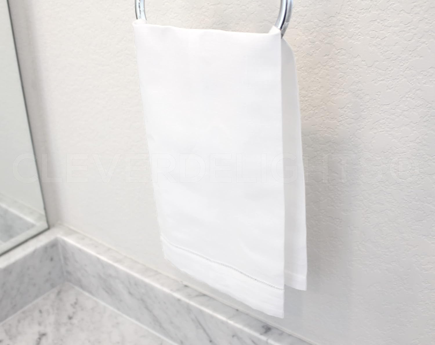 CleverDelights White Linen Hemstitch Hand Towels 14x22 Set of 6
