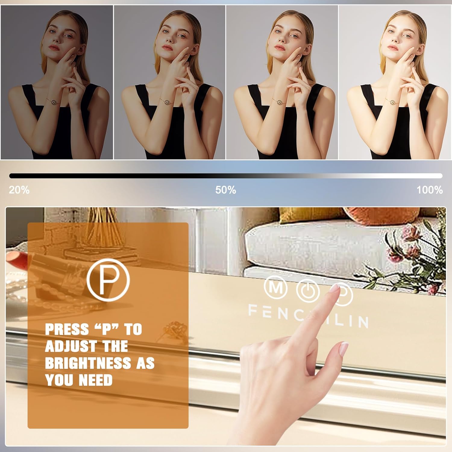 FENCHILIN Lighted Vanity Mirror with 15 LED Bulbs