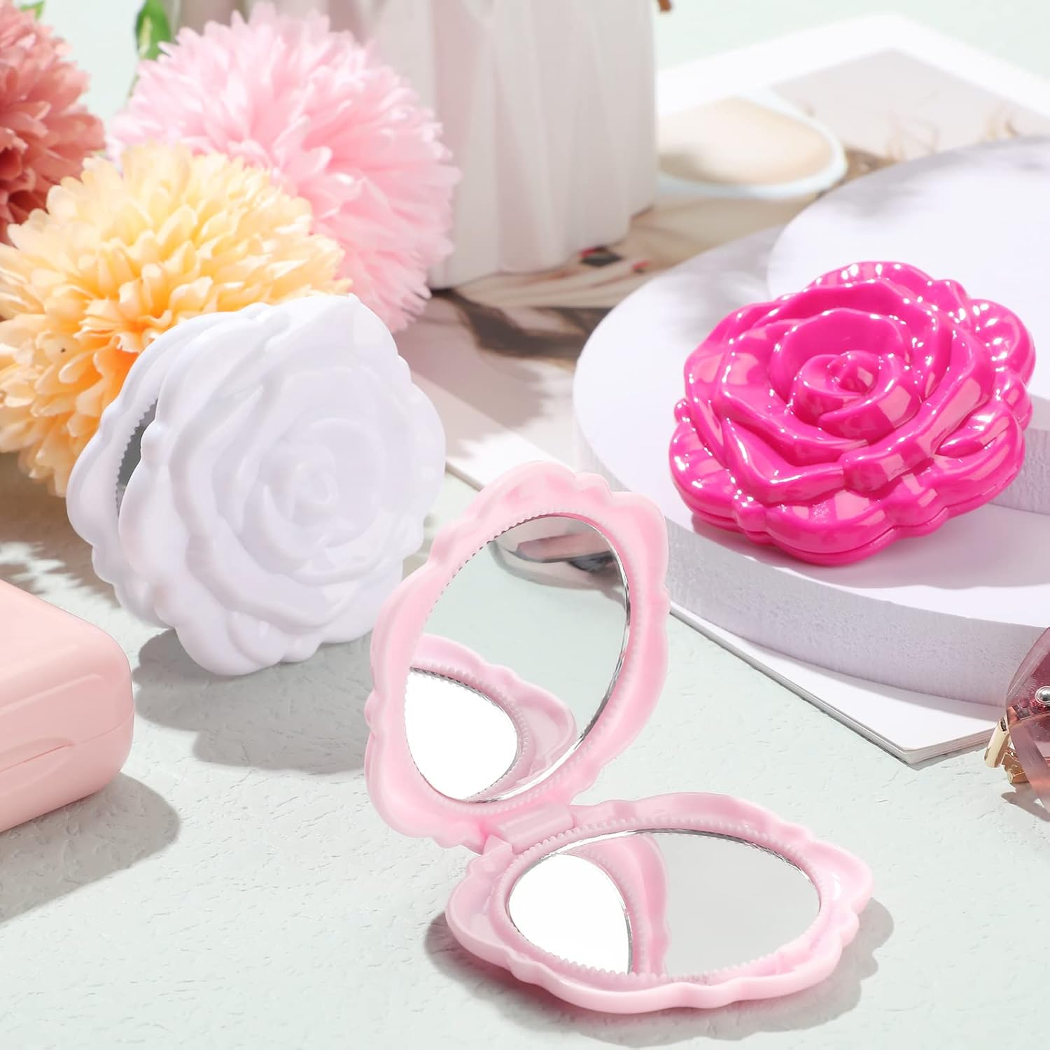 Unique Pink Rose Compact Mirrors