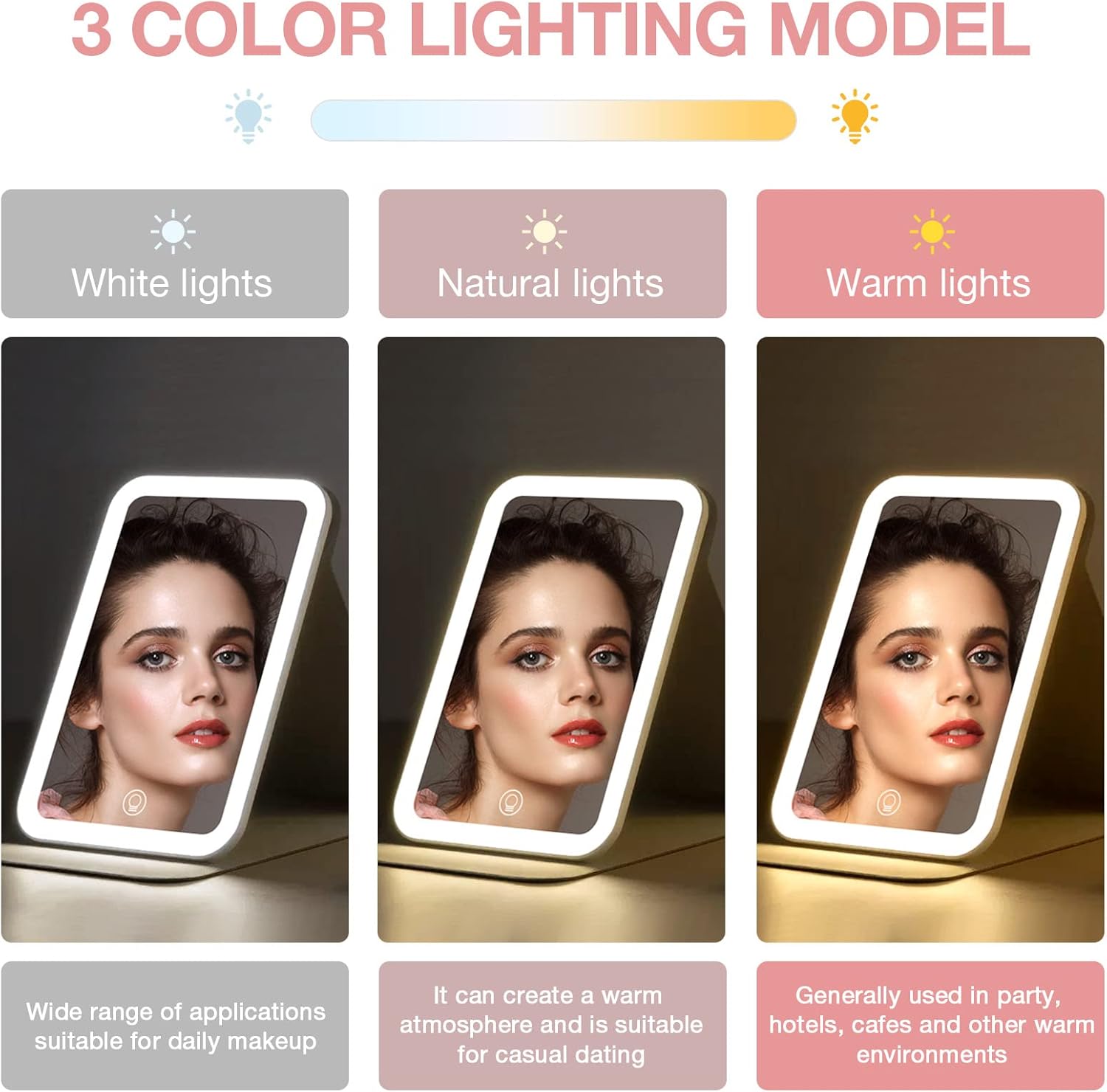 Kintion Travel Makeup Mirror - 60 LEDs 360 Rotation Rechargeable