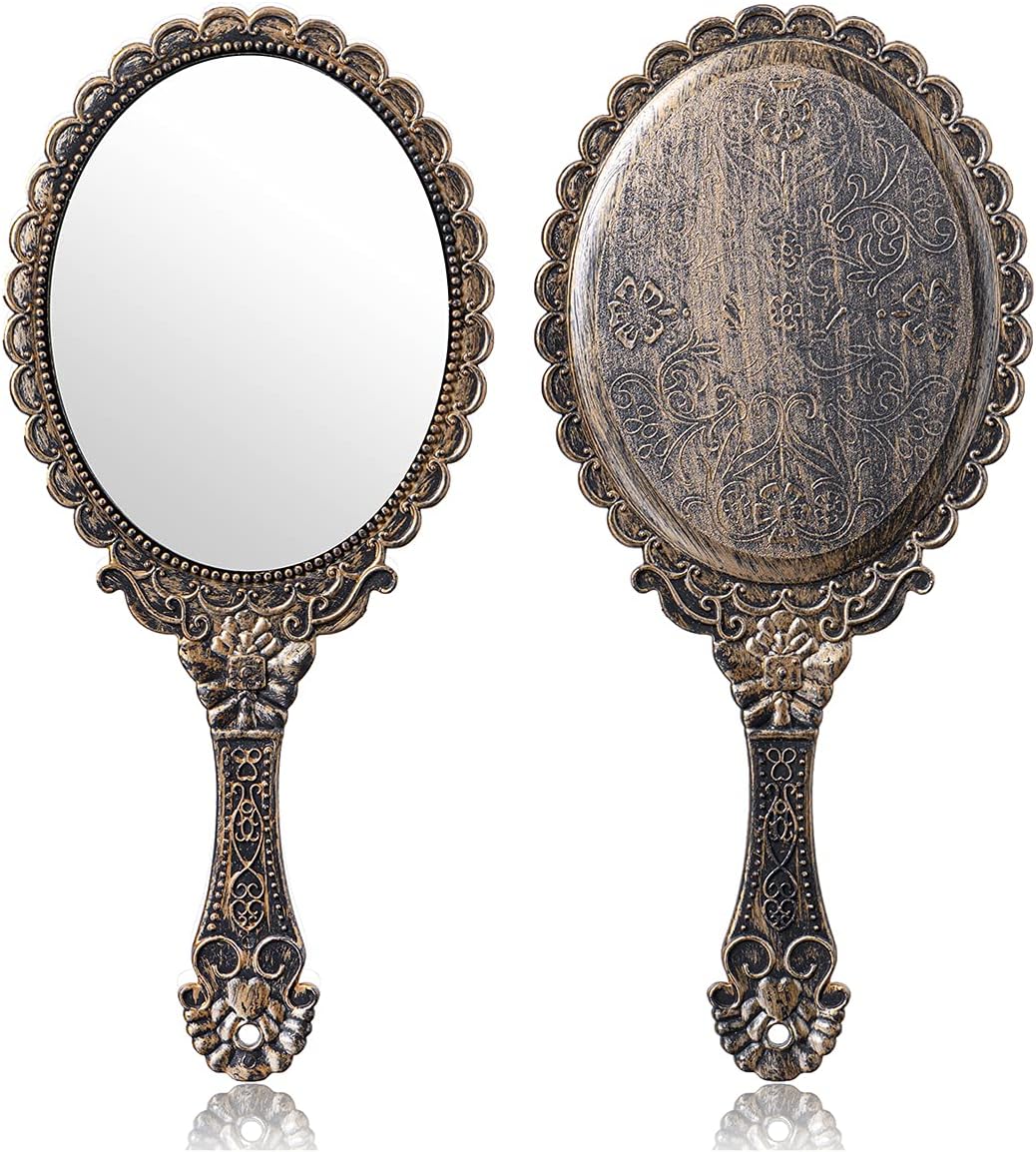 2Pcs Vintage Handheld Mirror Bronze