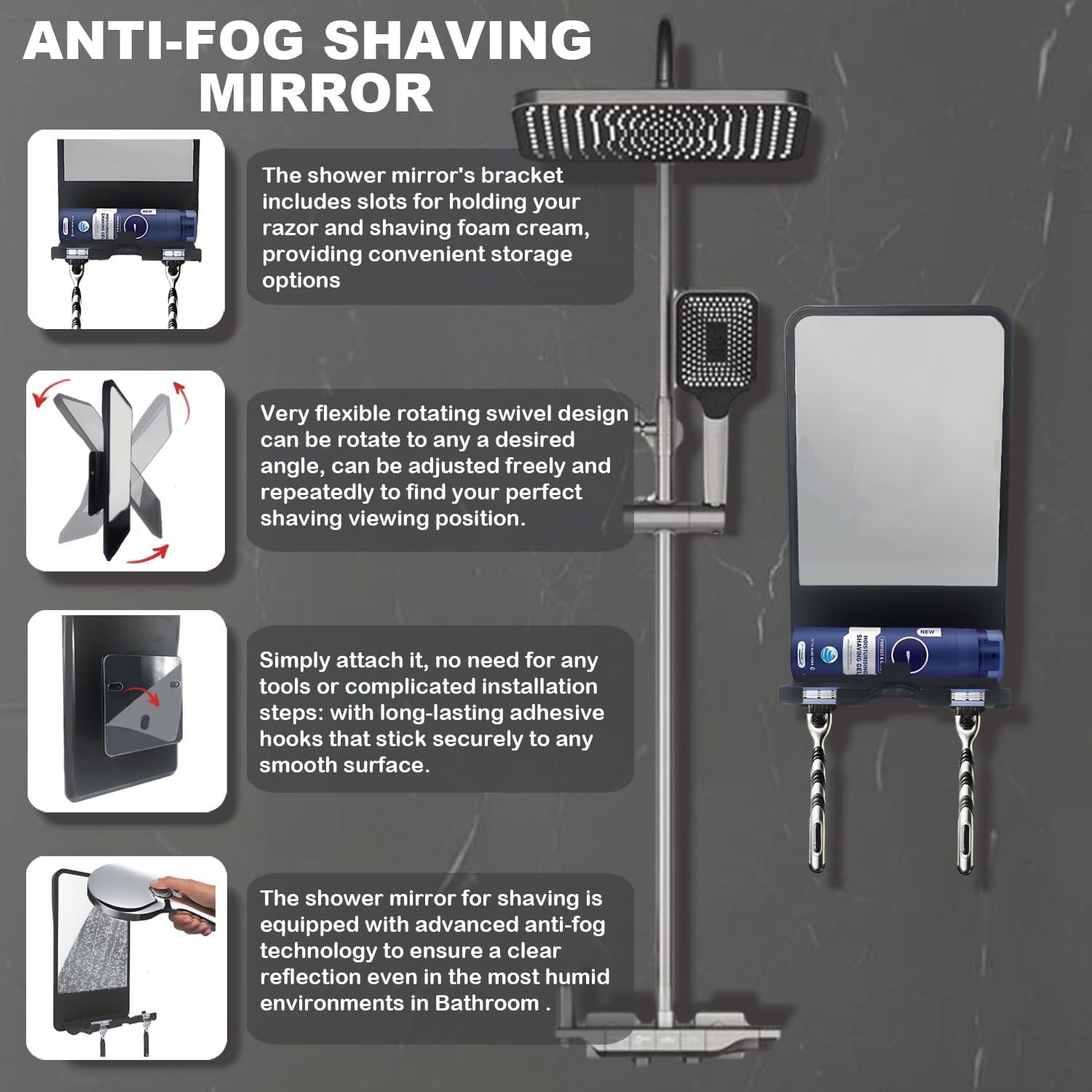 Fogless shower mirror for Shaving