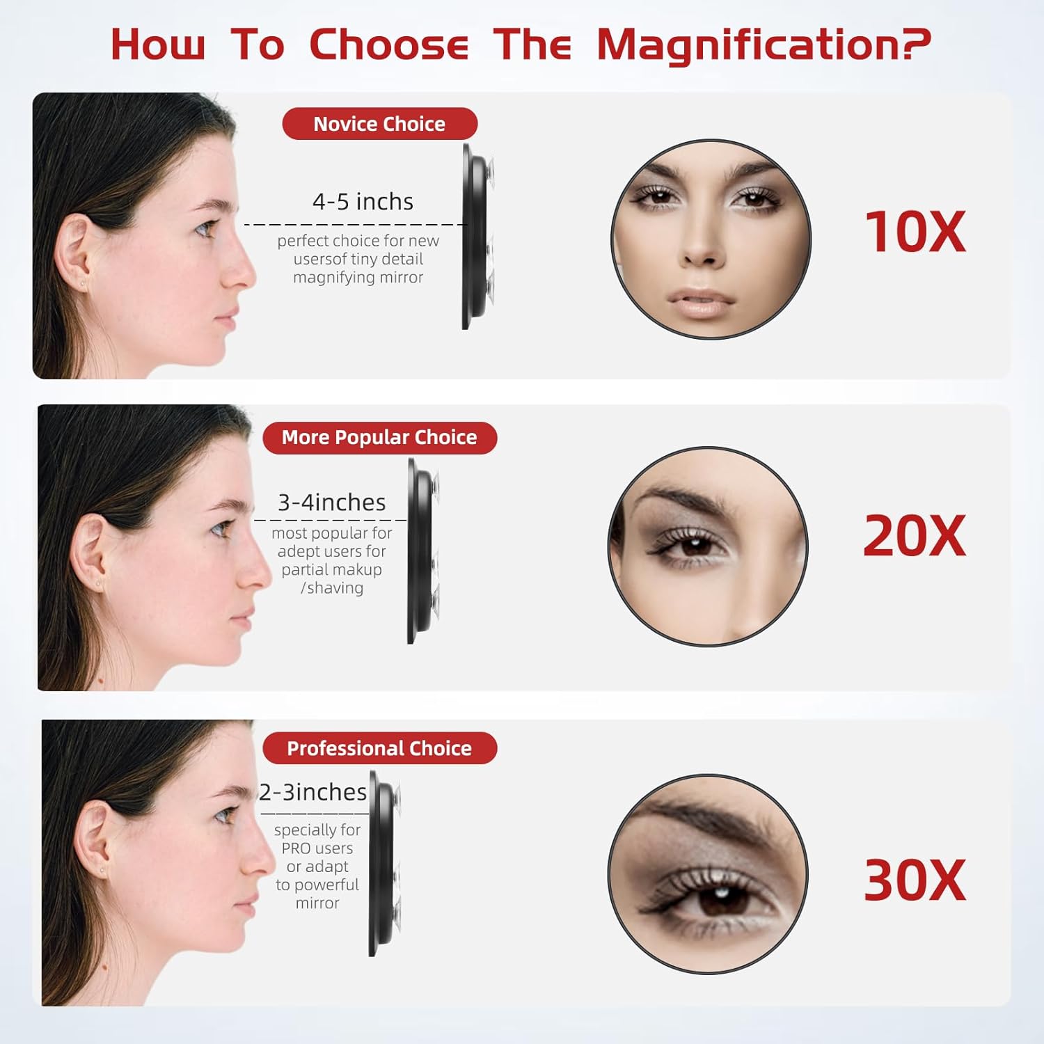 30 X Magnifying Mirror with Suction Cups