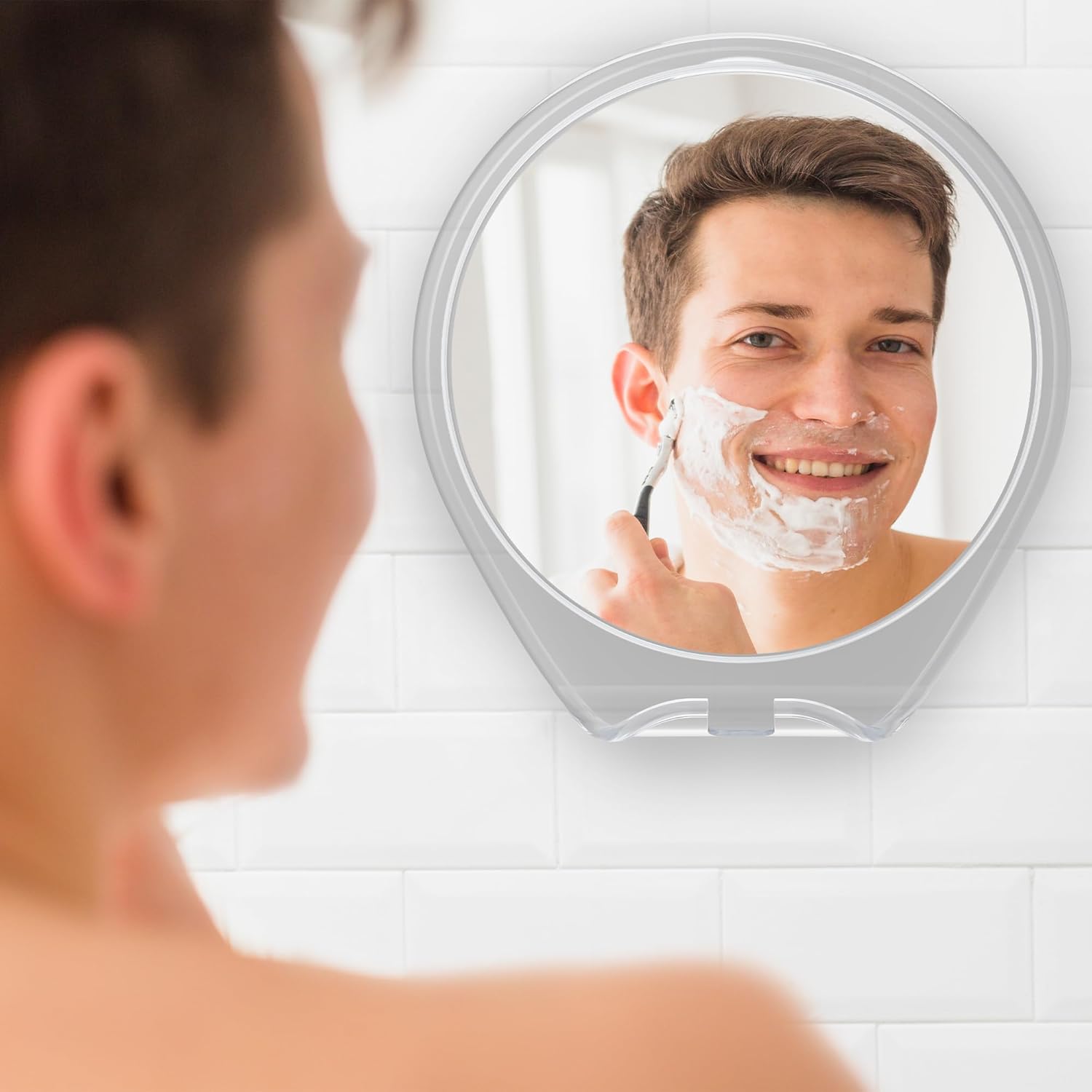 HoneyBull Compact Ergonomic Fogless Shower Mirror with Razor Holder
