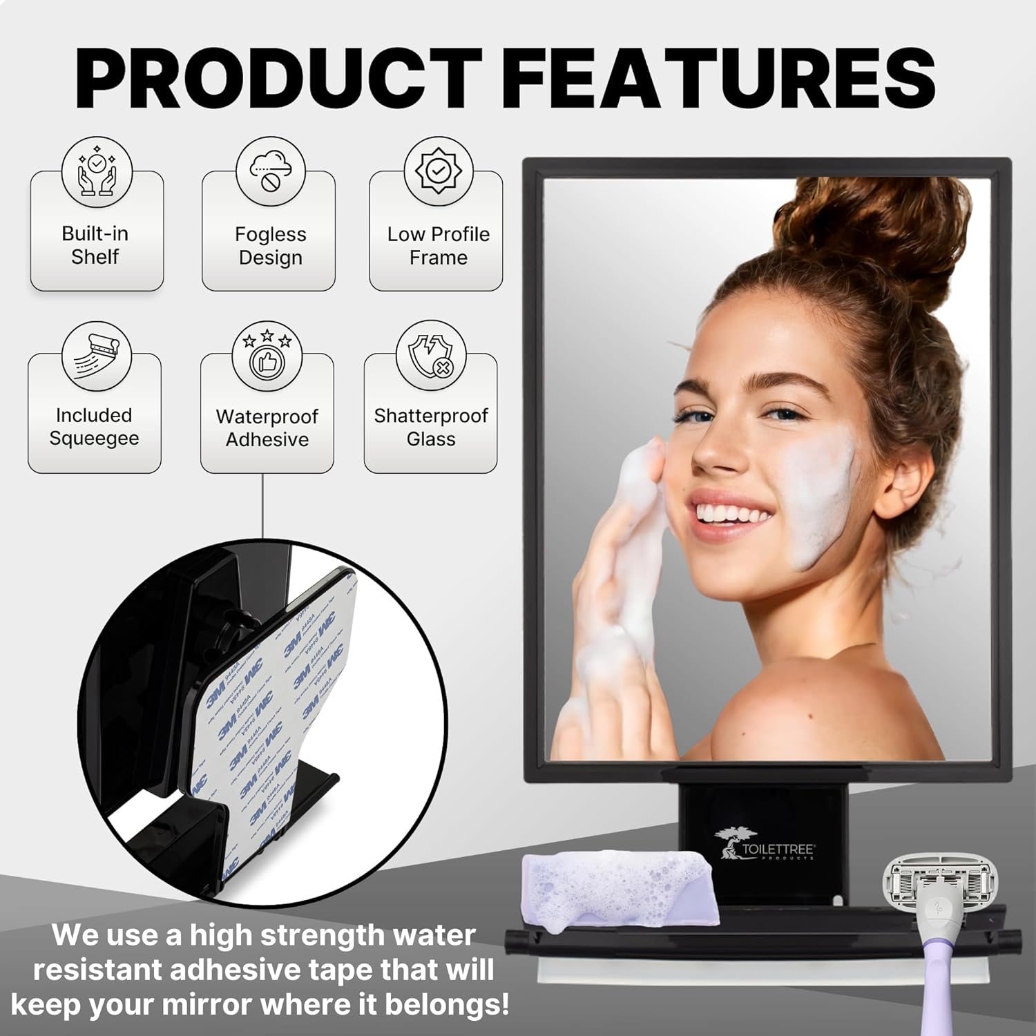 Toilet Tree BostaShowerFixer - Anti-Fog Adjustable Shower Mirror for Bathroom