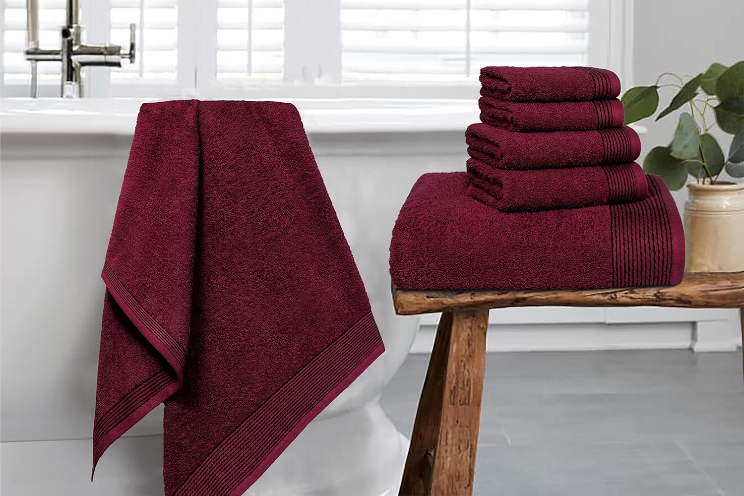 Belizzi Home 100 Cotton Ultra Soft 6-Pak Bath Hand Towels burgundy