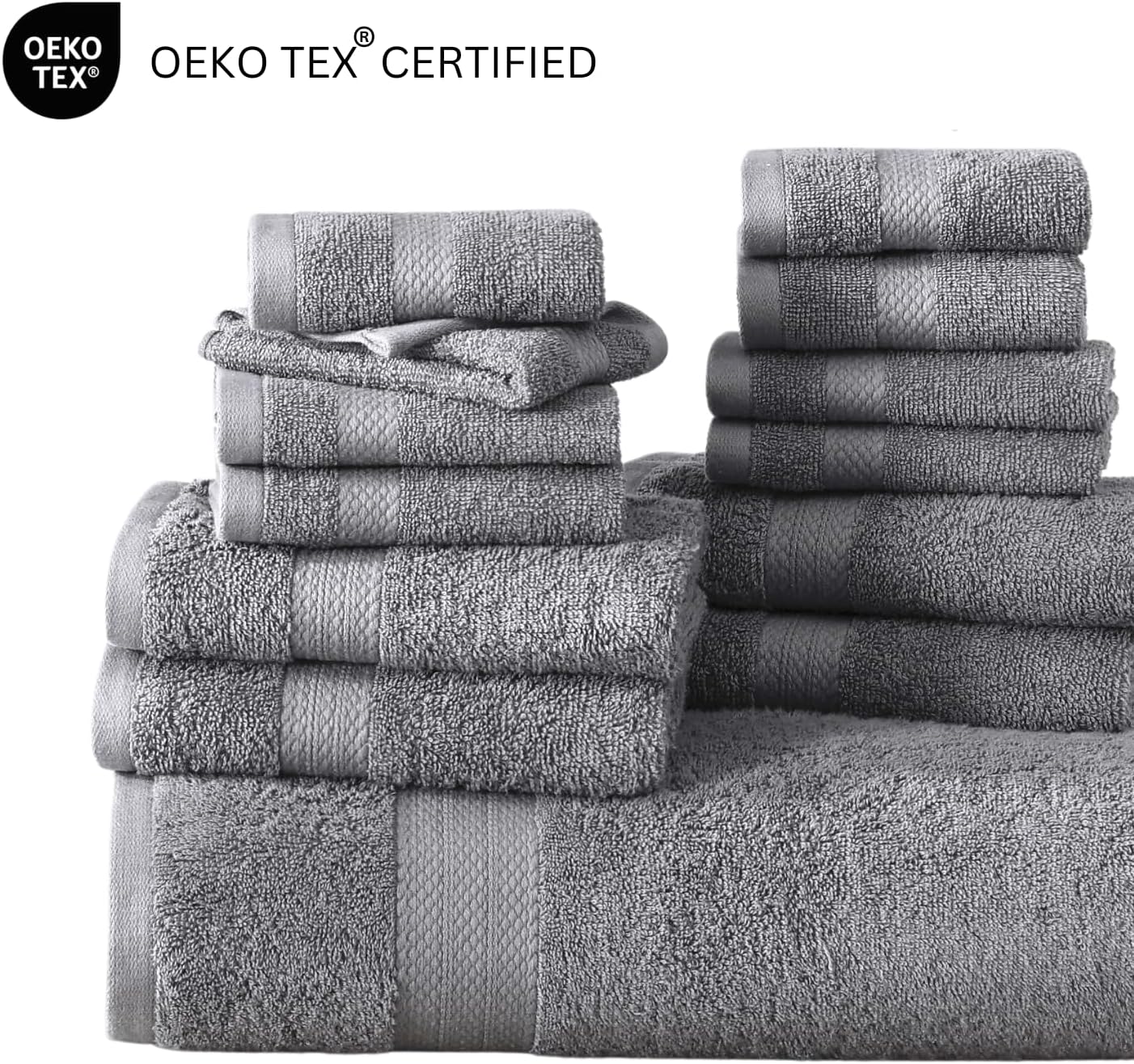 Premium 6-Piece Grey Cotton Bath Towel Set