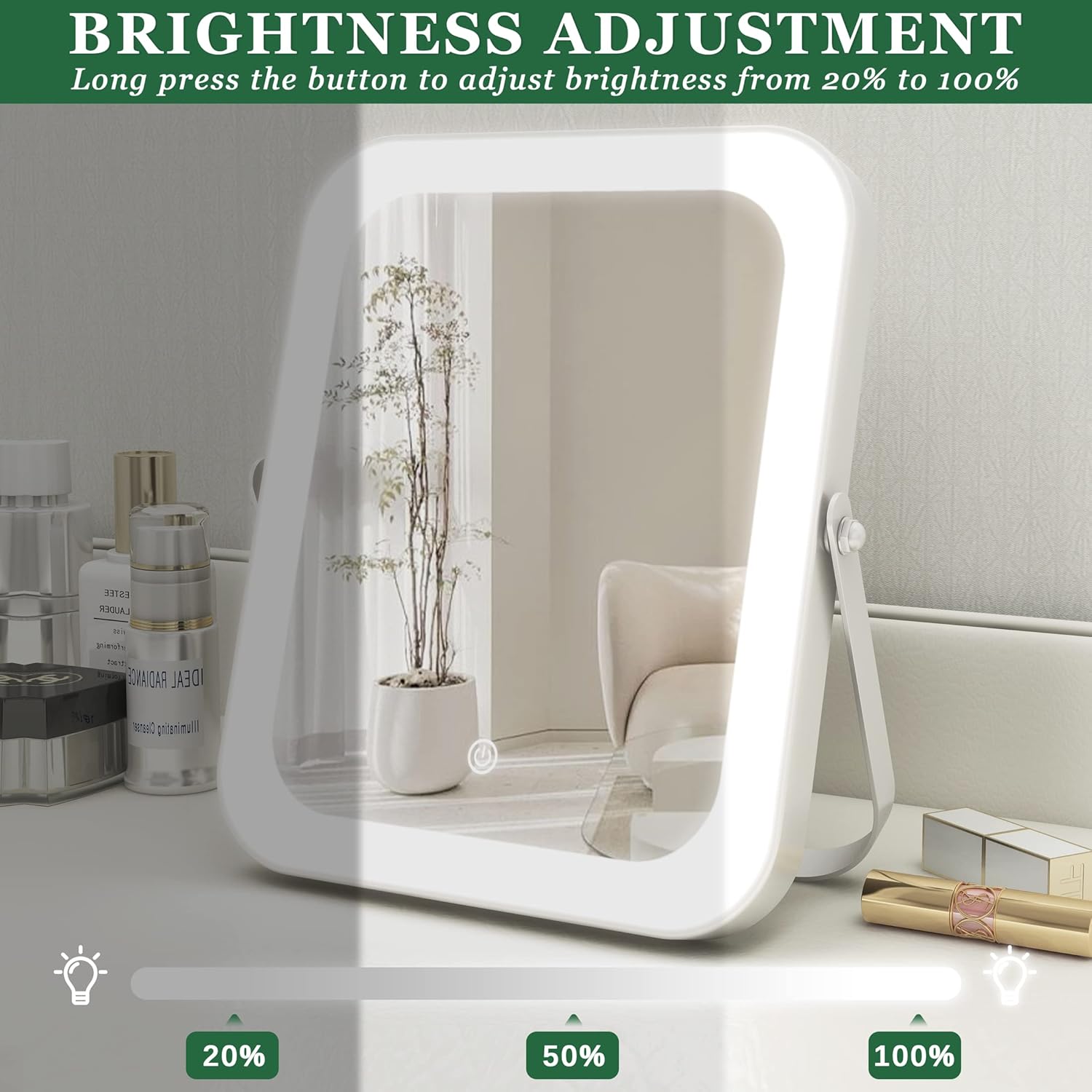 8x10 Lighted Vanity Mirror with Smart Dimming Stylish Design for Makeup