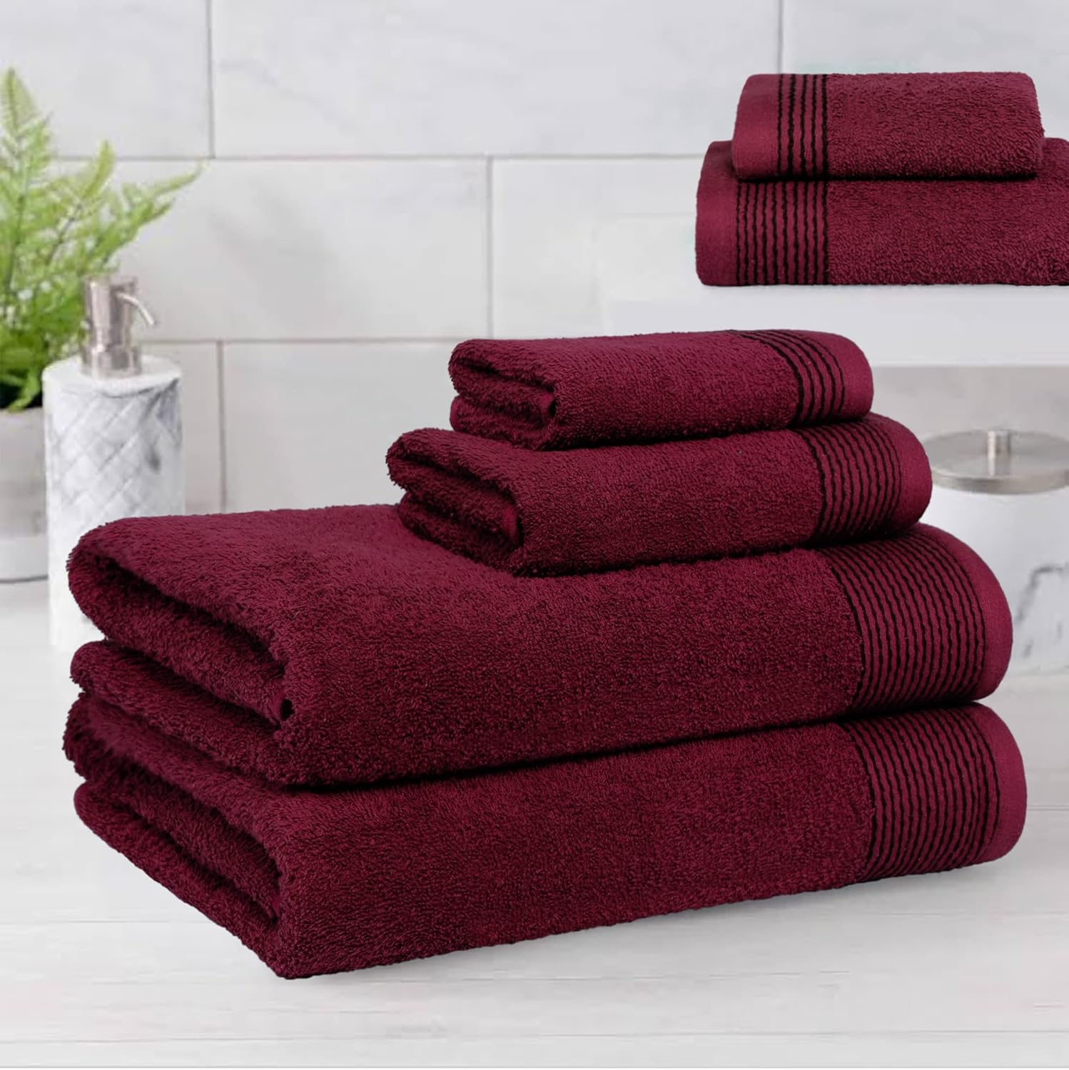 Belizzi Home 100 Cotton Ultra Soft 6-Pak Bath Hand Towels burgundy